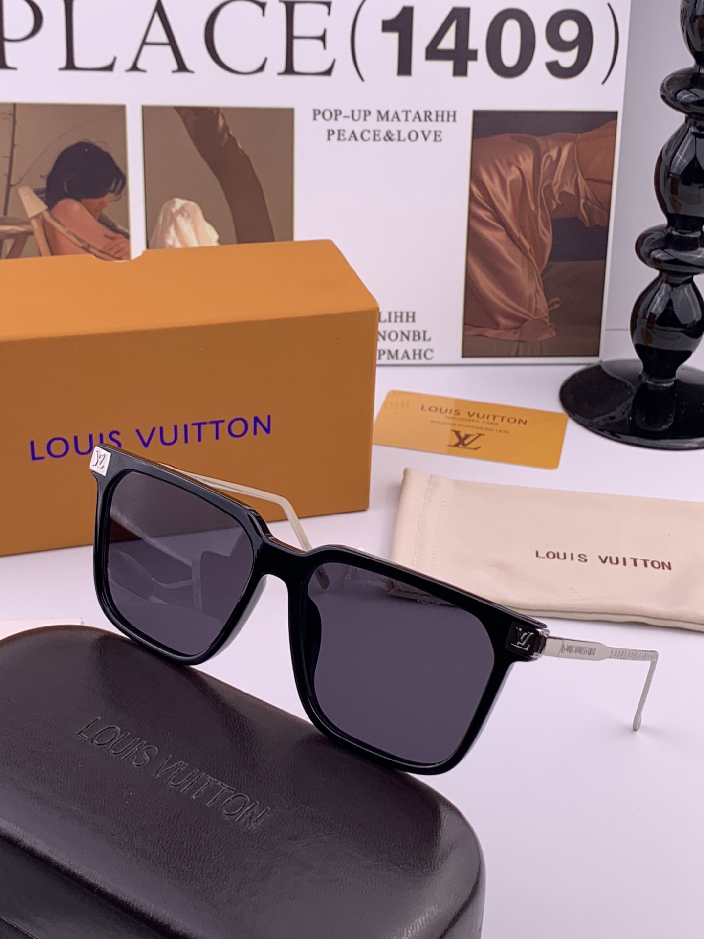 LV。高品质男女款”太阳镜。 开车钓鱼都可。百搭显瘦墨镜韩版男士飞行员大框司机开车防紫外线太阳镜，型号：L7166