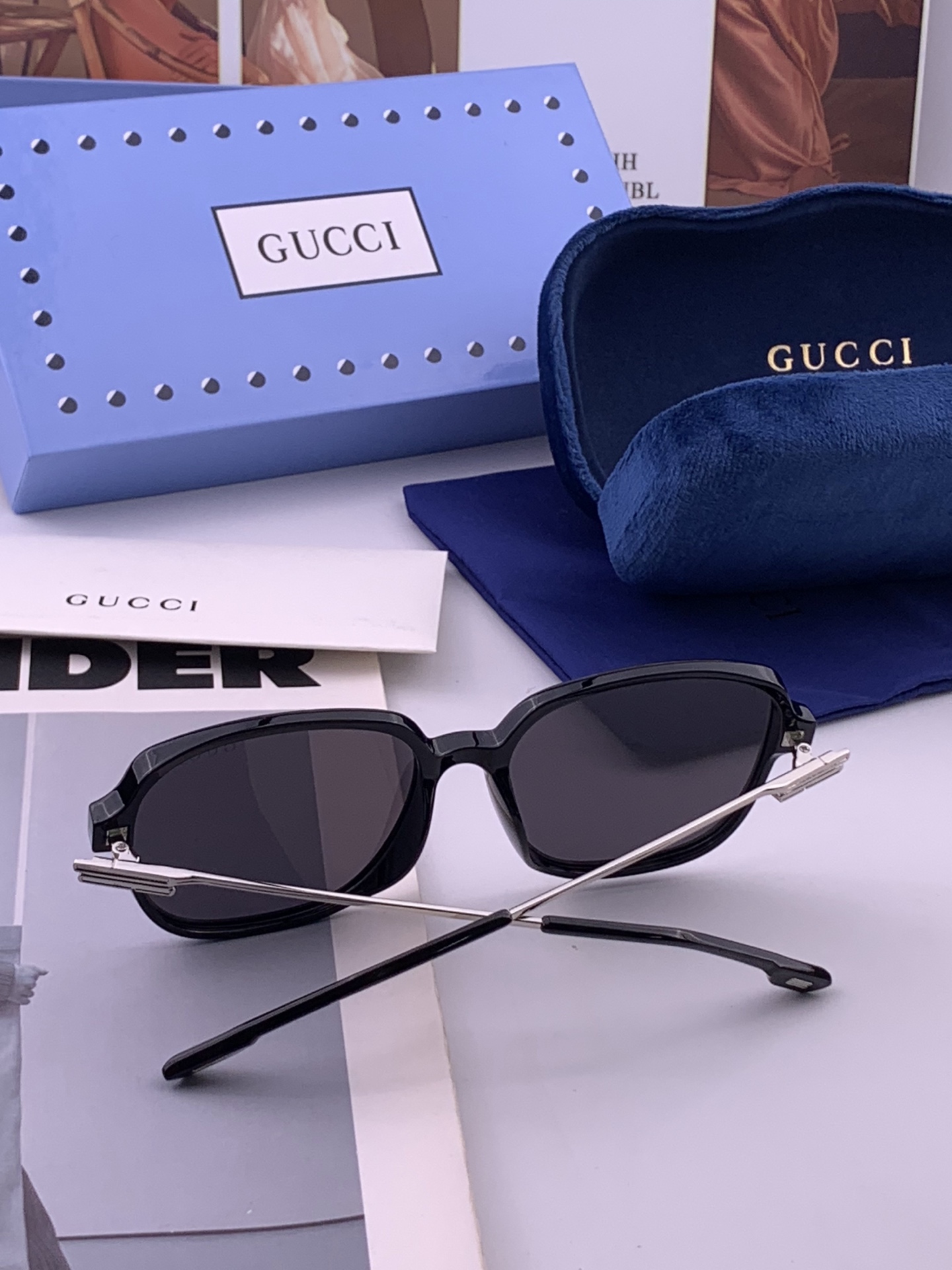 🔺 【GUCCI】开春新款 潮流爆款 时尚方框偏光太阳镜 高品质 佩戴舒适 网红潮款墨镜 女士高清尼龙偏光太阳镜🕶️ 🎉