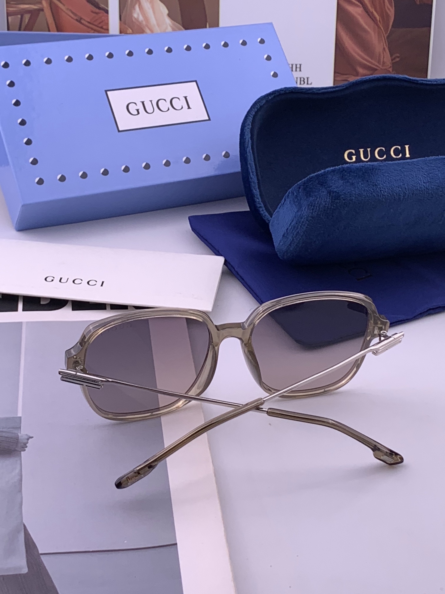 🔺 【GUCCI】开春新款 潮流爆款 时尚方框偏光太阳镜 高品质 佩戴舒适 网红潮款墨镜 女士高清尼龙偏光太阳镜🕶️ 🎉