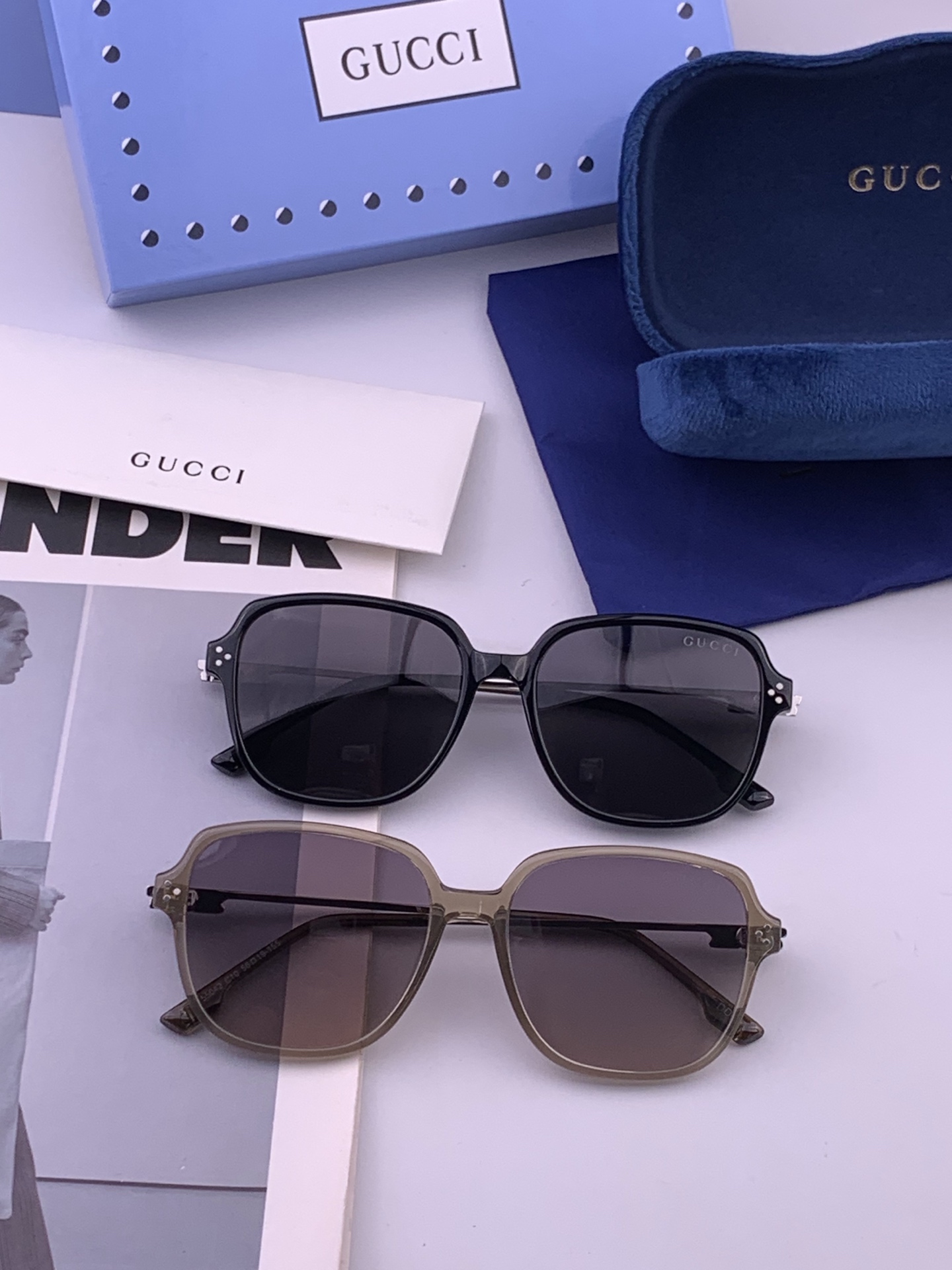 🔺 【GUCCI】开春新款 潮流爆款 时尚方框偏光太阳镜 高品质 佩戴舒适 网红潮款墨镜 女士高清尼龙偏光太阳镜🕶️ 🎉