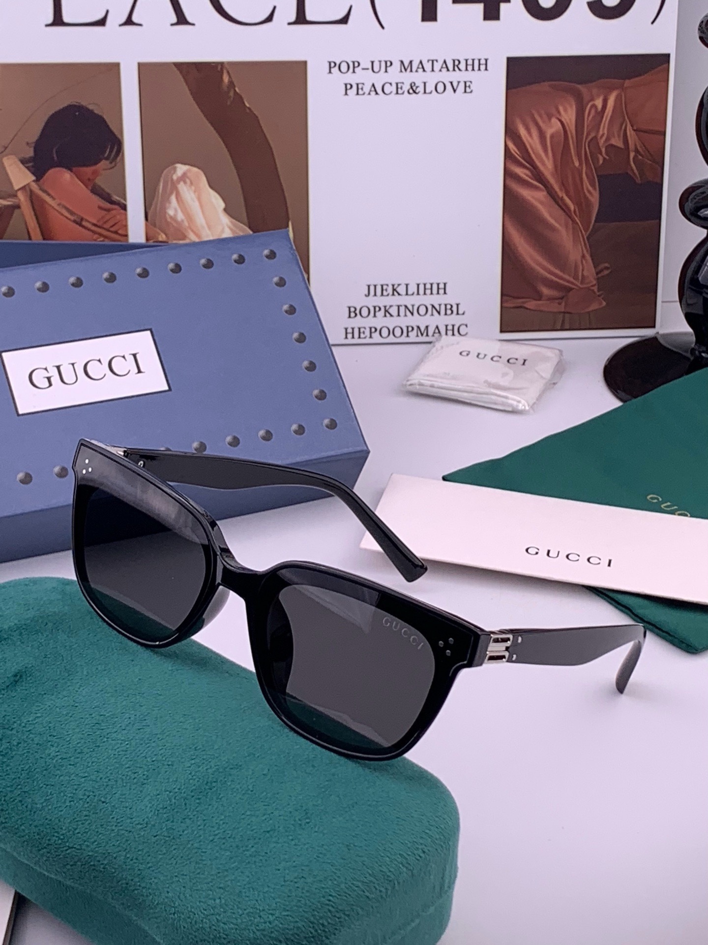 GUCCI  新款尼龙偏光太眼镜，情侣款时尚方框太阳镜佩戴舒适网红潮流款墨镜，大气女人范儿，大脸小脸都好看 ！型号：G6