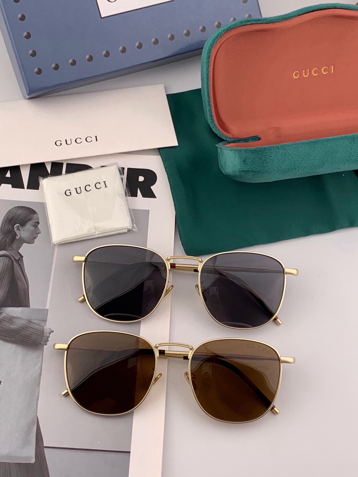 Gucci 。  高品质男女款墨镜   👍 进口宝丽来偏光镜片  。 开车钓鱼都可 。百搭显瘦墨镜韩版男士飞行员大框司机