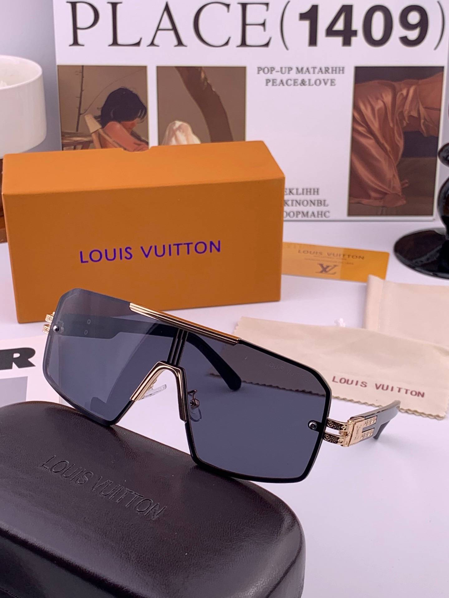 LV🔥高品质男女款”太阳镜🔥 开车钓鱼都可🔥百搭显瘦墨镜韩版男士飞行员大框司机开车防紫外线太阳镜，型号：L71757