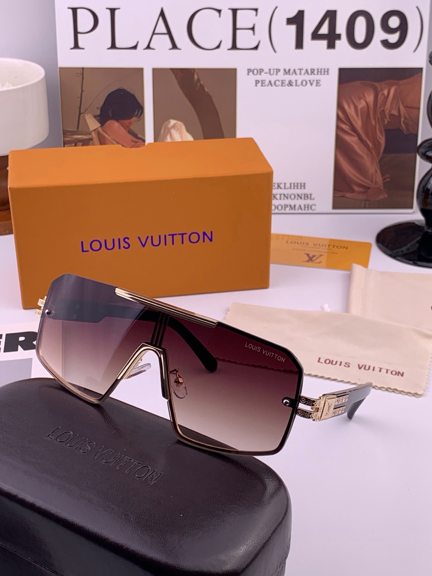 LV🔥高品质男女款”太阳镜🔥 开车钓鱼都可🔥百搭显瘦墨镜韩版男士飞行员大框司机开车防紫外线太阳镜，型号：L71757