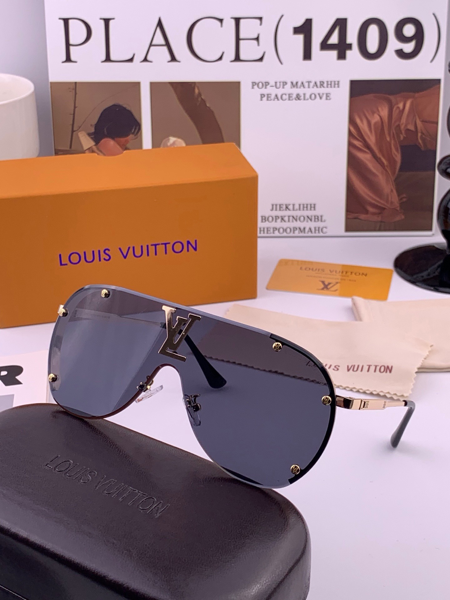 LV🔥高品质男女款”太阳镜🔥蛤蟆镜 开车钓鱼都可🔥百搭显瘦墨镜韩版男士飞行员大框司机开车防紫外线太阳镜，型号：L8175