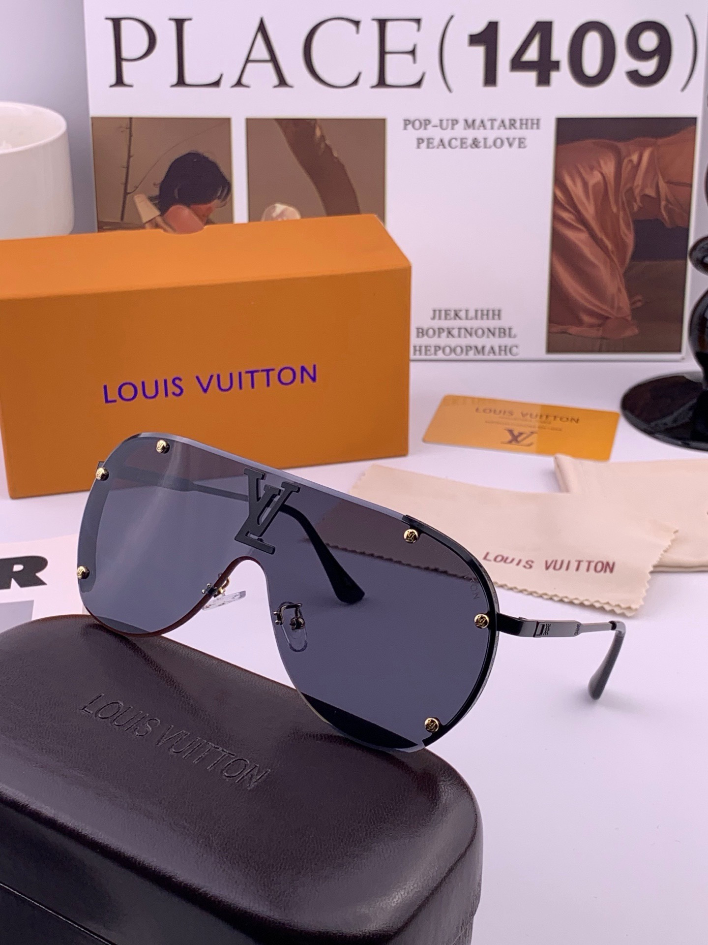 LV🔥高品质男女款”太阳镜🔥蛤蟆镜 开车钓鱼都可🔥百搭显瘦墨镜韩版男士飞行员大框司机开车防紫外线太阳镜，型号：L8175