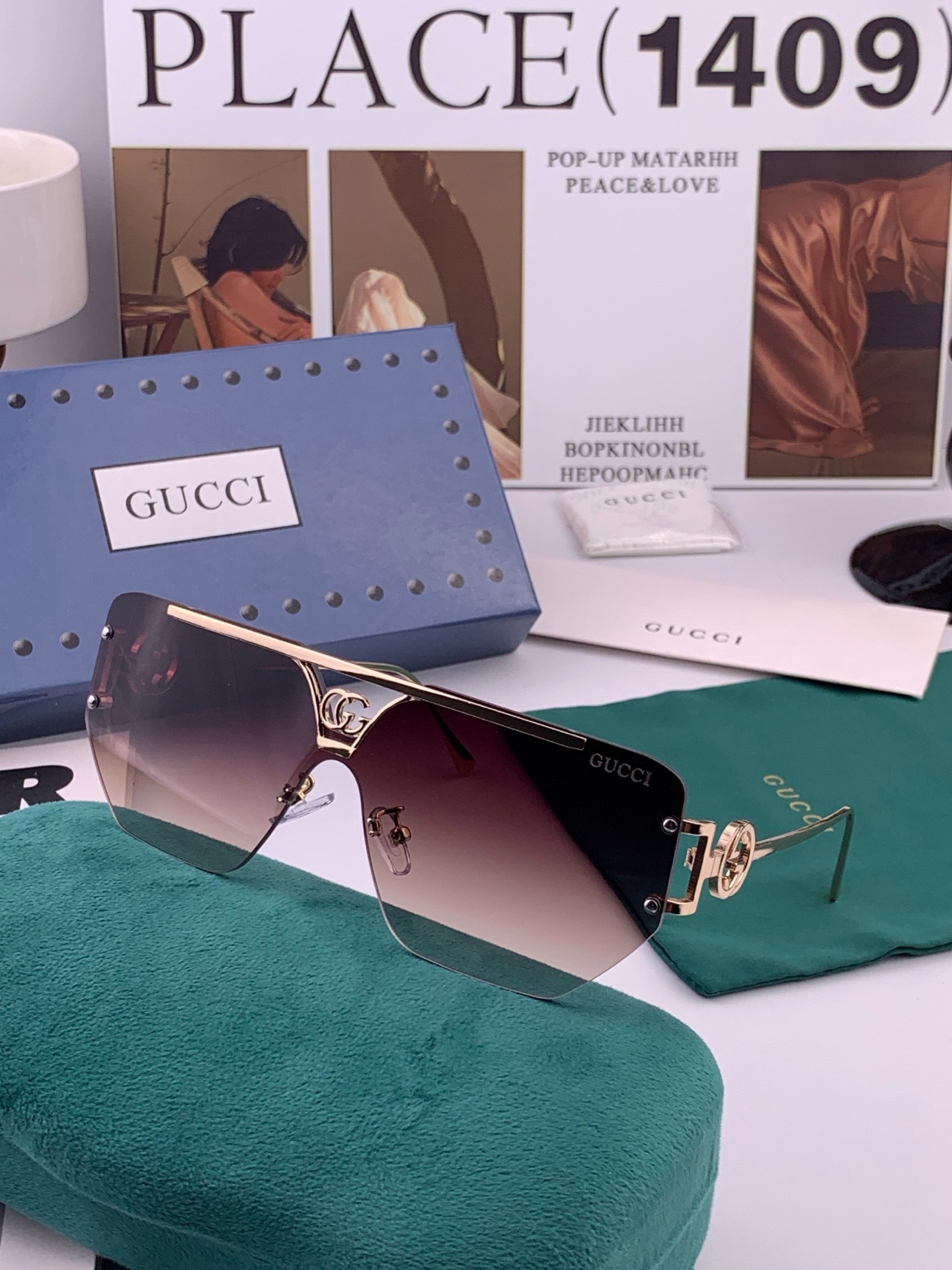 GUCC*🔥高品质男女款”太阳镜🔥 开车钓鱼都可🔥百搭显瘦墨镜韩版男士飞行员大框司机开车防紫外线太阳镜，型号：G3175