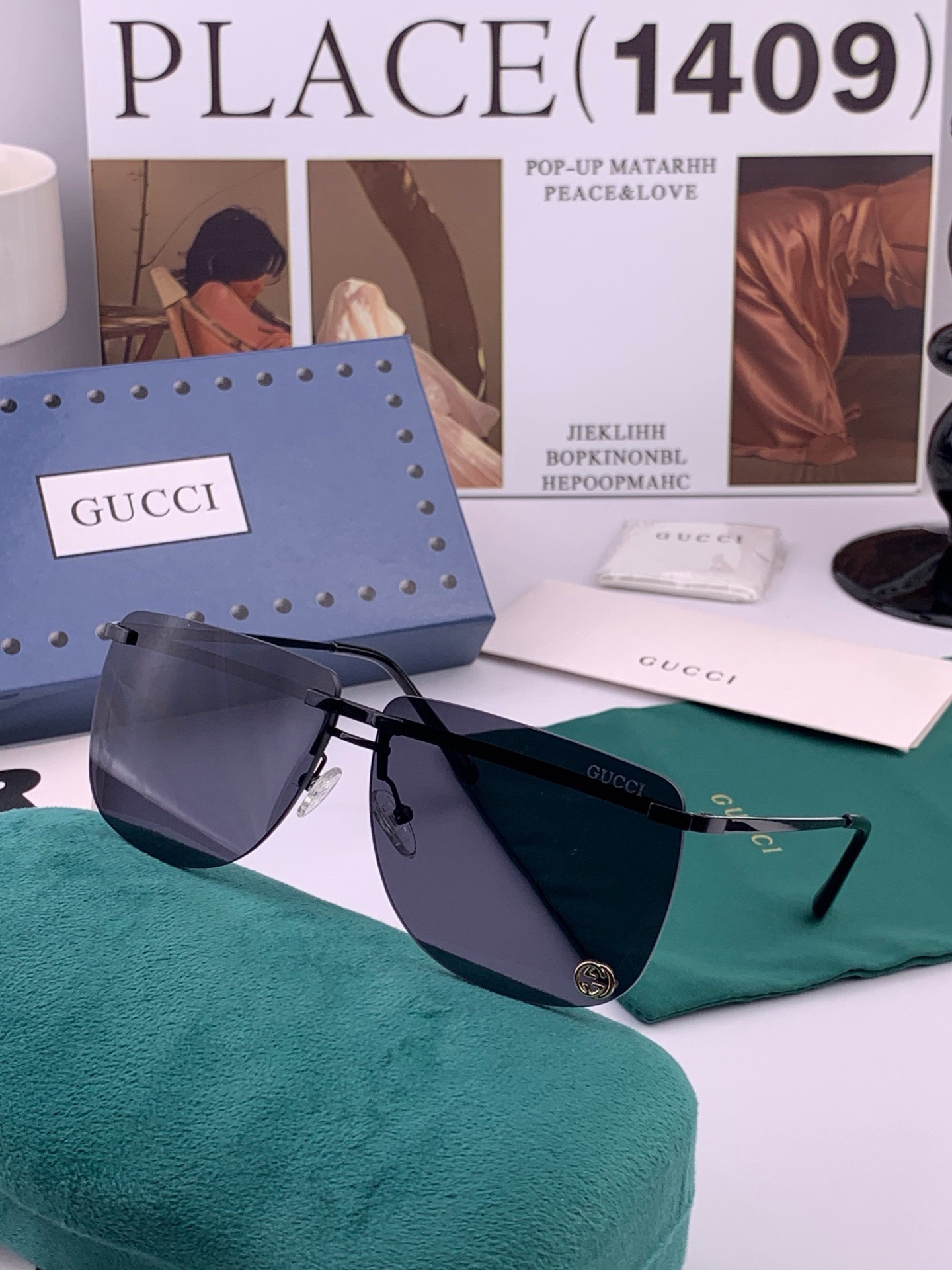 GUCC*🔥高品质男女款”太阳镜🔥 开车钓鱼都可🔥百搭显瘦墨镜韩版男士飞行员大框司机开车防紫外线太阳镜，型号：G7801