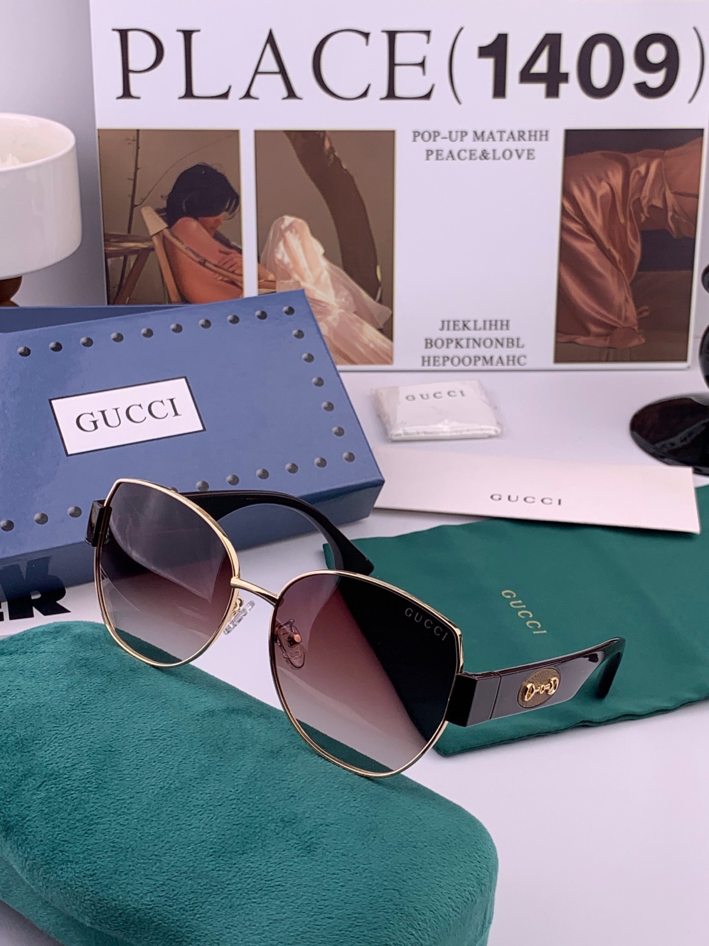 GUCCI 开春新款 最新款方框太阳镜 各路网红纷纷带起气场满分‼️ 俏皮甜美.上脸效果更佳.金属质感超好 型号：G13
