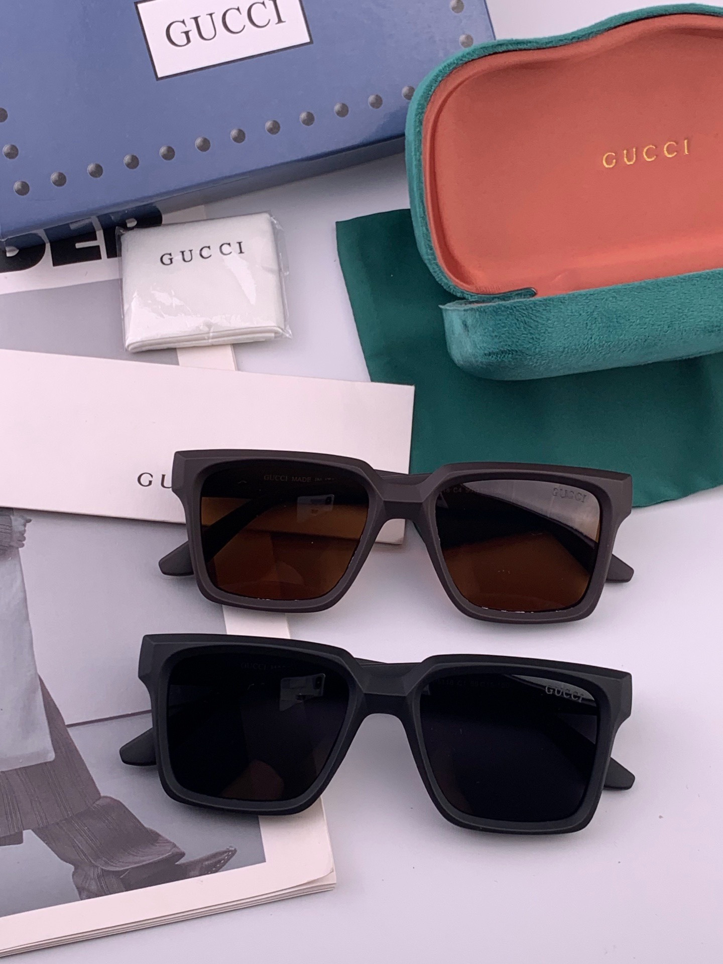 🔺 【GUCCI-偏光太阳镜】开春新款 潮流爆款 时尚方框偏光太阳镜 高品质 佩戴舒适 网红潮款墨镜 女士高清偏光太阳镜