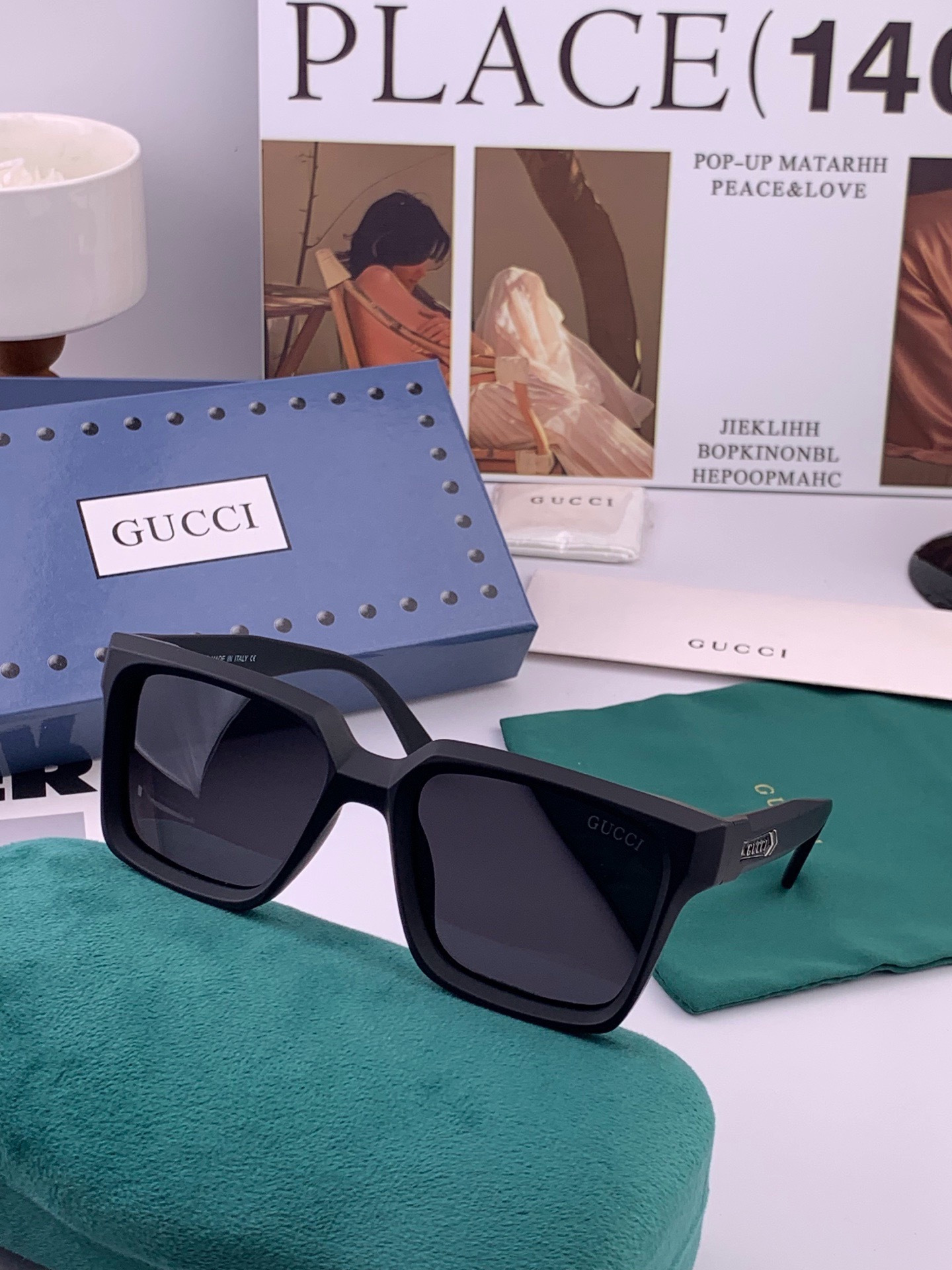 🔺 【GUCCI-偏光太阳镜】开春新款 潮流爆款 时尚方框偏光太阳镜 高品质 佩戴舒适 网红潮款墨镜 女士高清偏光太阳镜