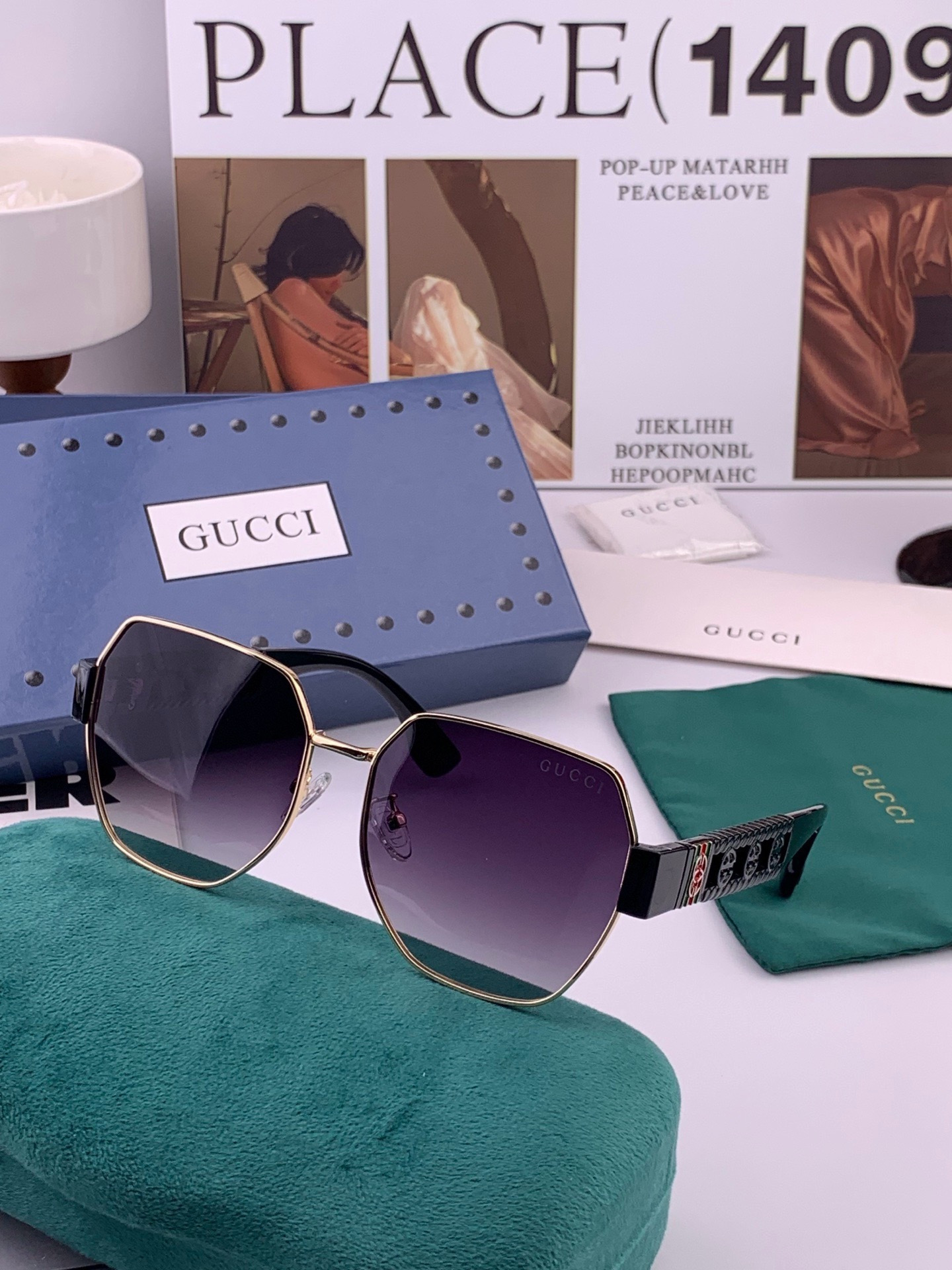GUCCI 开春新款 最新款方框太阳镜 各路网红纷纷带起气场满分‼️ 俏皮甜美.上脸效果更佳.金属质感超好 型号：G13