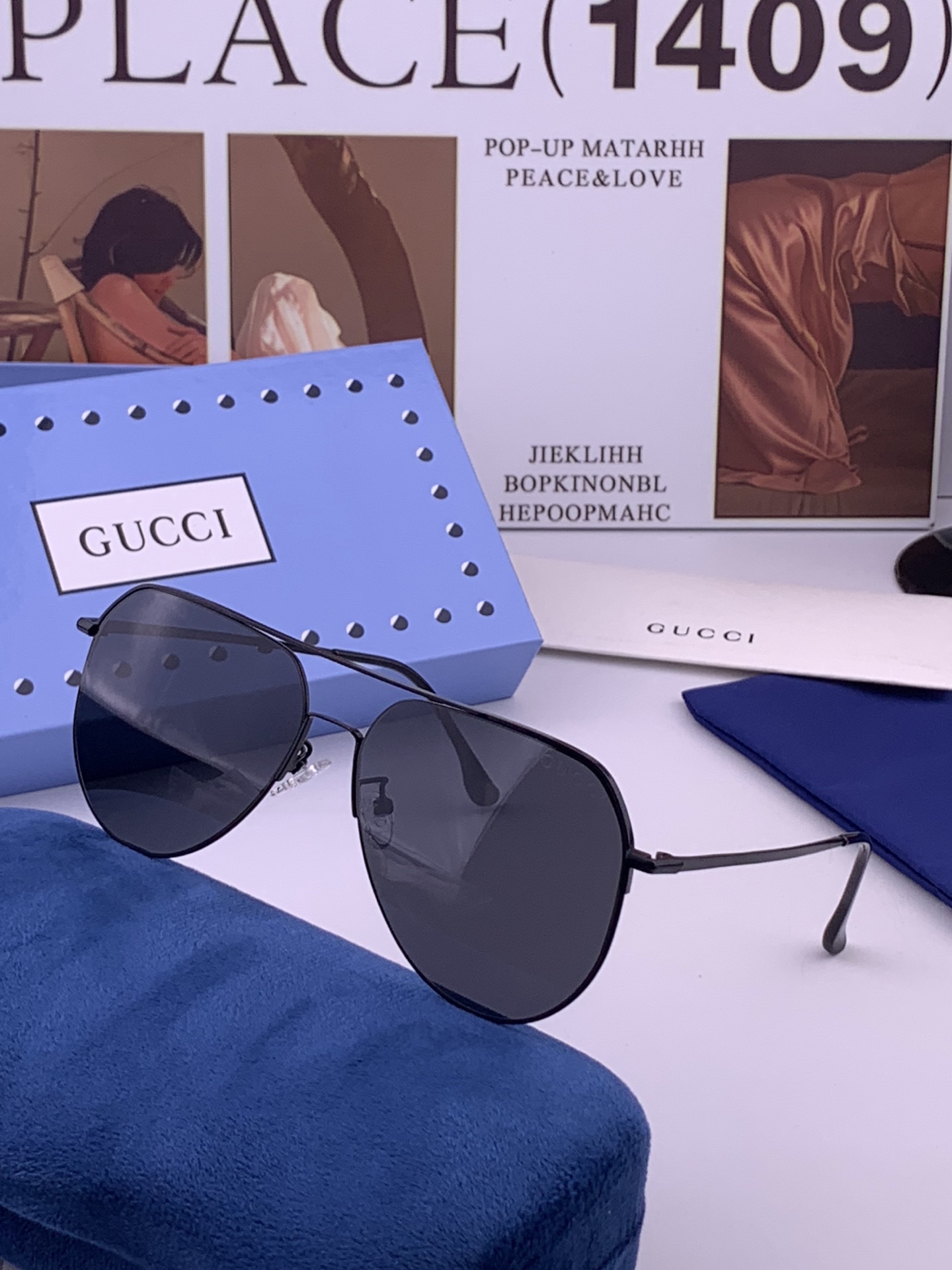 GUCCI 男款炫彩飞行员偏光太阳镜 ❤️材质：高清尼龙加厚卡槽高清偏光镜片 🌹无边框镜架💕颜👍型号：G1702