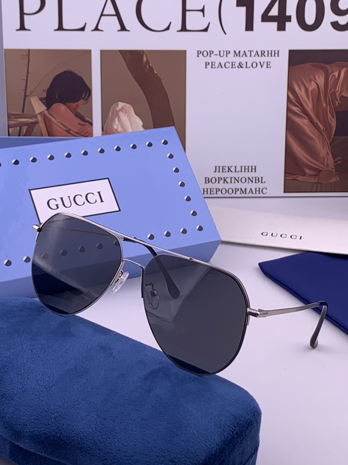 GUCCI 男款炫彩飞行员偏光太阳镜 ❤️材质：高清尼龙加厚卡槽高清偏光镜片 🌹无边框镜架💕颜👍型号：G1702