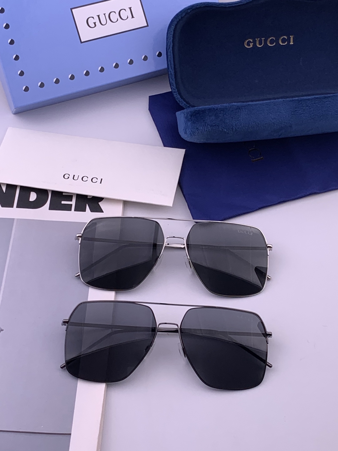 GUCCI 男款炫彩飞行员偏光太阳镜 ❤️材质：高清尼龙加厚卡槽高清偏光镜片 🌹无边框镜架💕颜👍型号：G91808