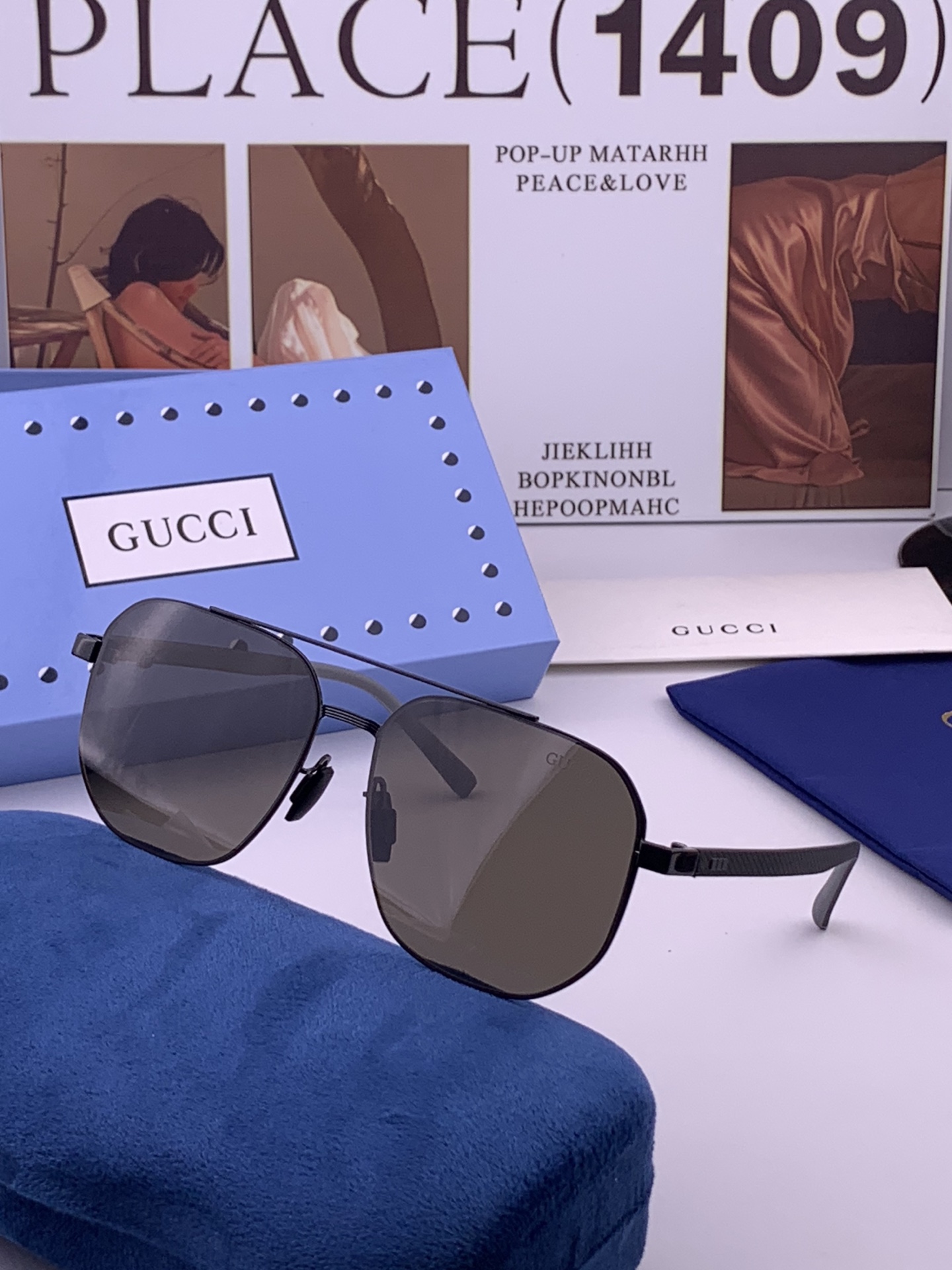 GUCCI 男款炫彩飞行员偏光太阳镜 ❤️材质：高清尼龙加厚卡槽高清偏光镜片 🌹无边框镜架💕颜👍型号：G2702