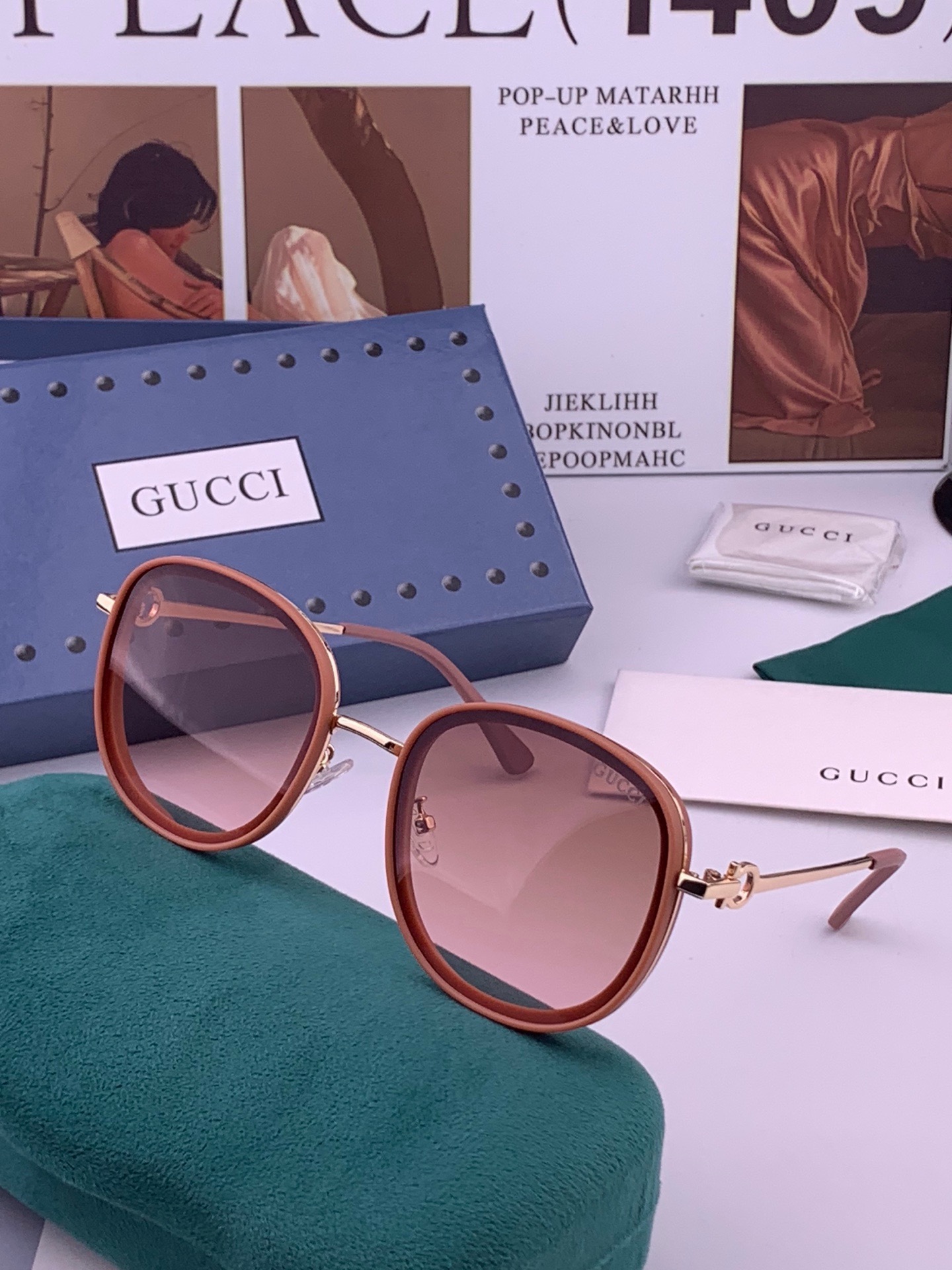 GUCCI-古驰意大利进口🇮🇹时尚潮流奢华装饰太阳眼镜 复古偏光高清太阳镜明星海报款 超高复杂工艺 立体质感十足 👍🏻认