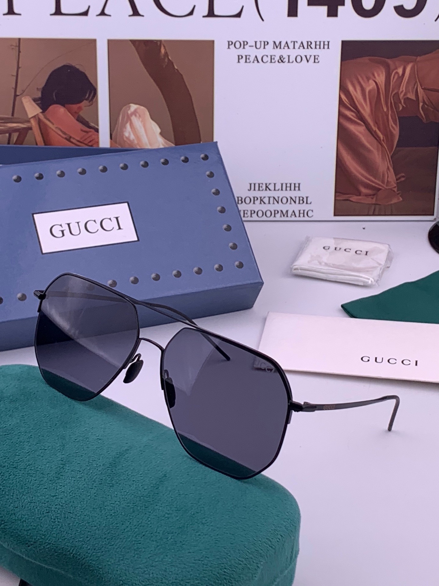 GUCCI 男款炫彩飞行员偏光太阳镜 ❤️材质：高清尼龙加厚卡槽高清偏光镜片 🌹无边框镜架💕颜👍型号：G3227