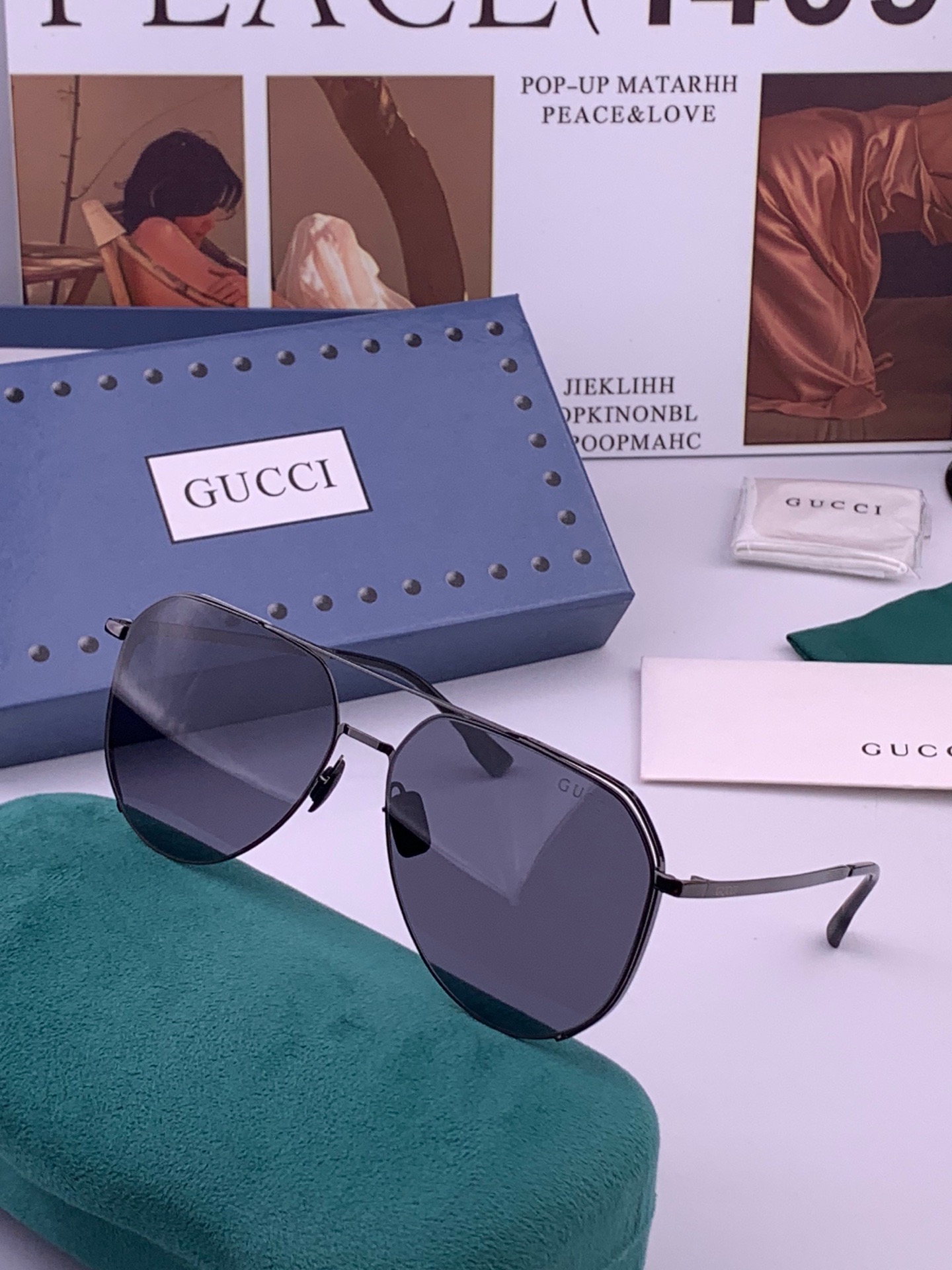 GUCCI 新款男女情侣款太阳镜多边形墨镜i 🉐️电镀永不褪色 超轻超有弹性整幅眼镜无螺丝重要的是压不坏 高清尼龙镜片、