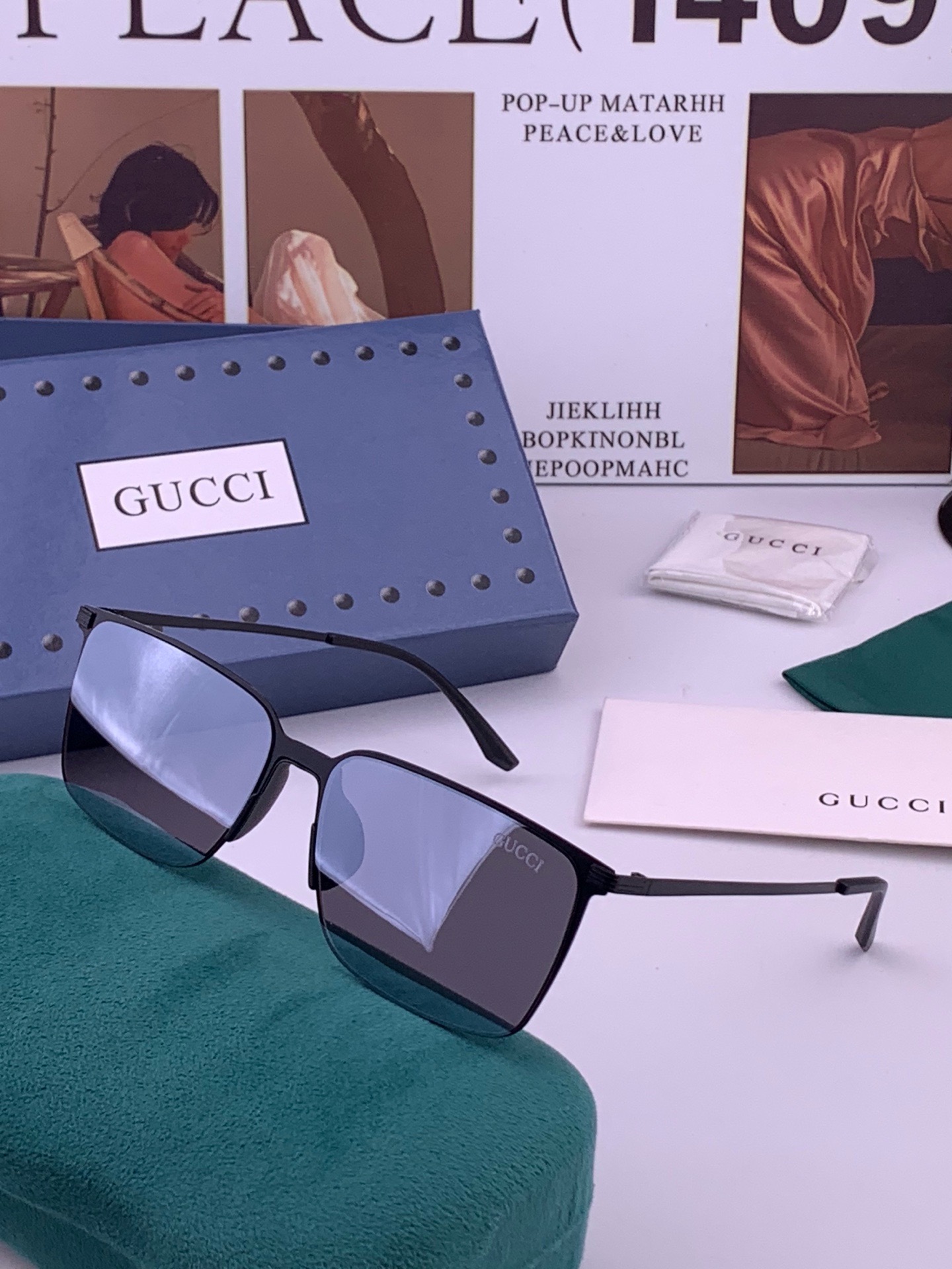GUCCI 男款炫彩飞行员偏光太阳镜 ❤️材质：高清尼龙加厚卡槽高清偏光镜片 🌹无边框镜架💕颜👍型号：G01810