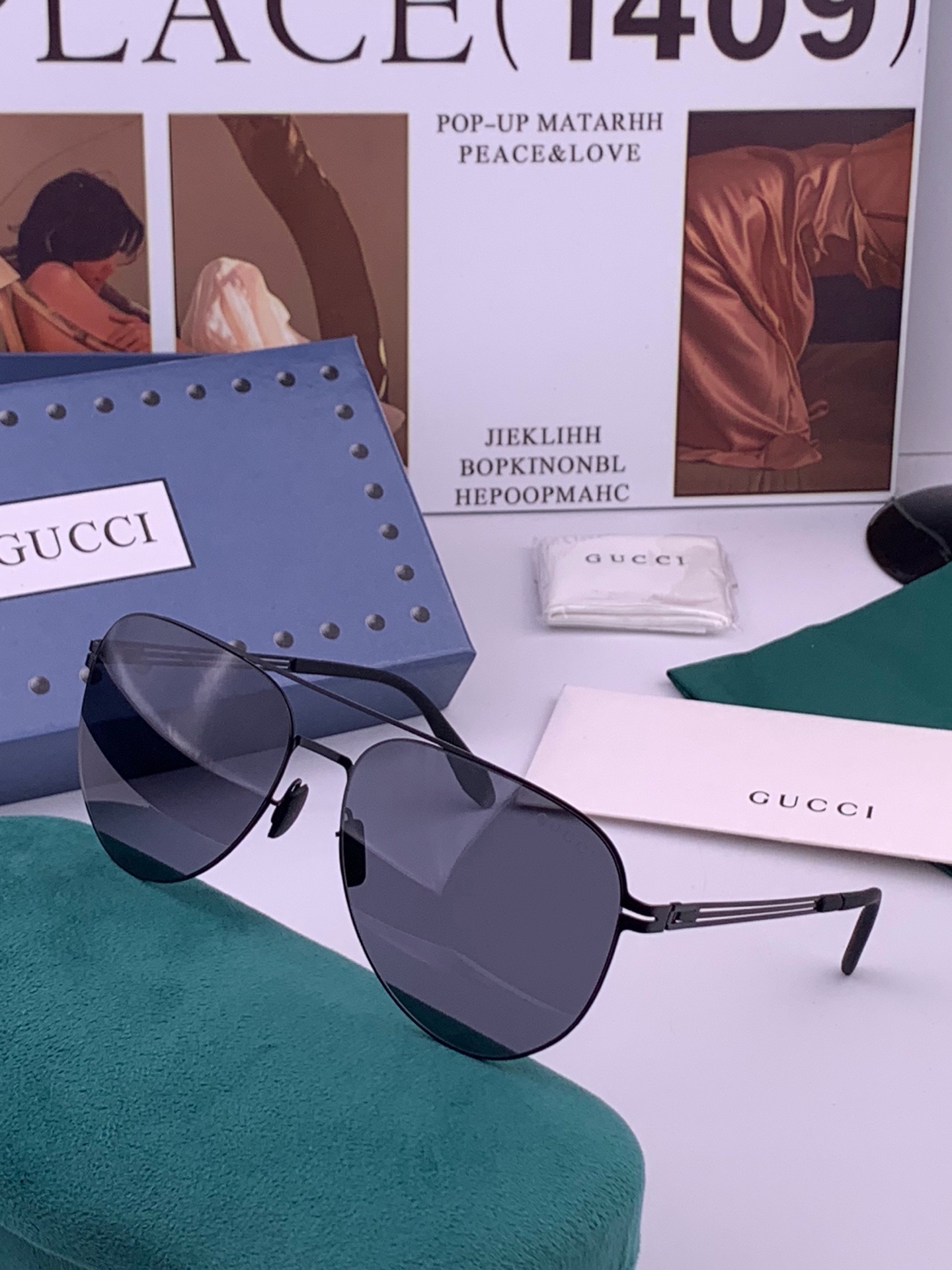 GUCCI 男款炫彩飞行员偏光太阳镜 ❤️材质：高清尼龙加厚卡槽高清偏光镜片 🌹无边框镜架💕颜👍型号：G0515