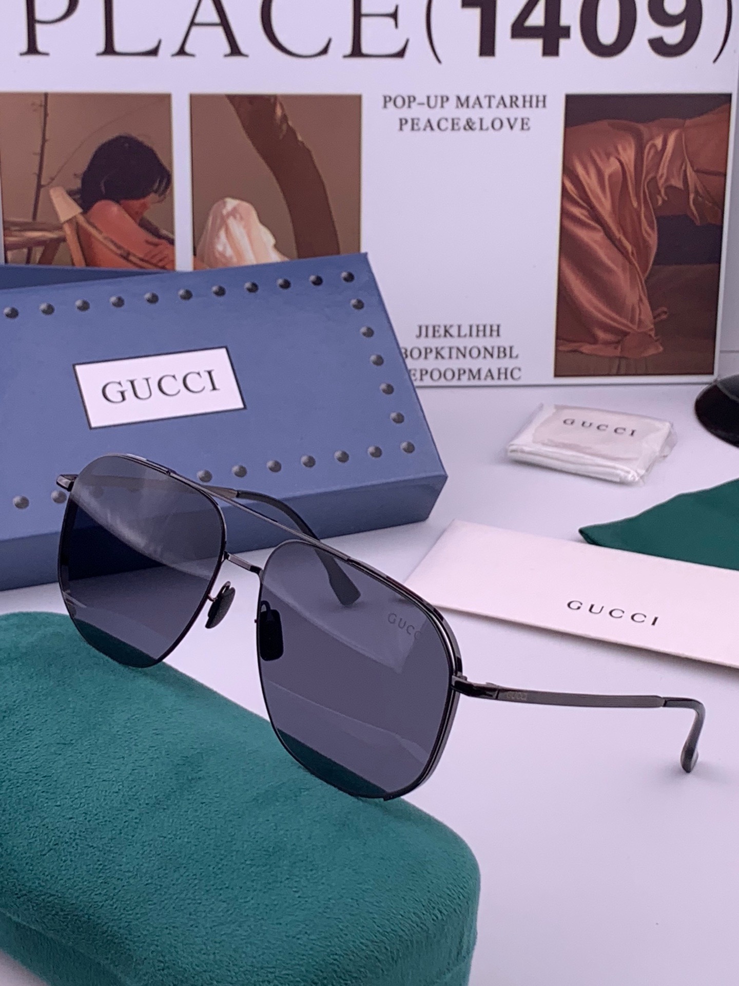 GUCCI 男款炫彩飞行员偏光太阳镜 ❤️材质：高清尼龙加厚卡槽高清偏光镜片 🌹无边框镜架💕颜👍型号：G0227