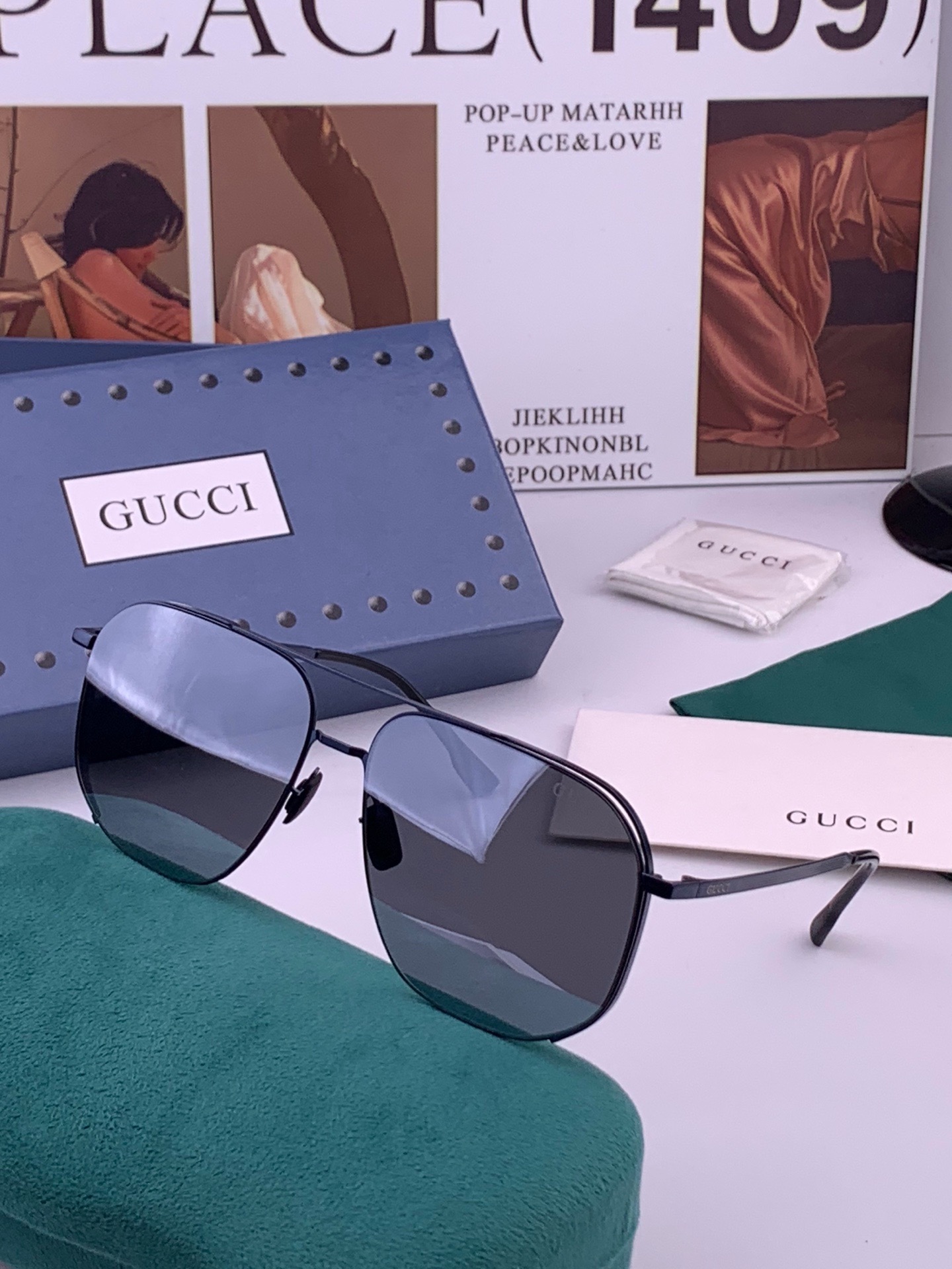GUCCI 男款炫彩飞行员偏光太阳镜 ❤️材质：高清尼龙加厚卡槽高清偏光镜片 🌹无边框镜架💕颜👍型号：G0227