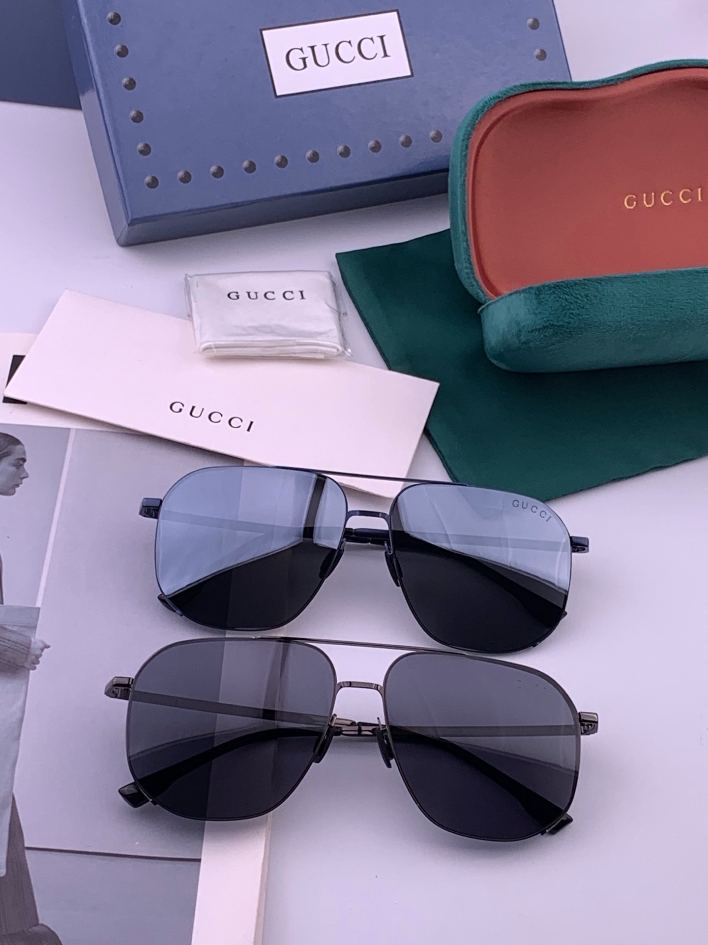 GUCCI 男款炫彩飞行员偏光太阳镜 ❤️材质：高清尼龙加厚卡槽高清偏光镜片 🌹无边框镜架💕颜👍型号：G0227
