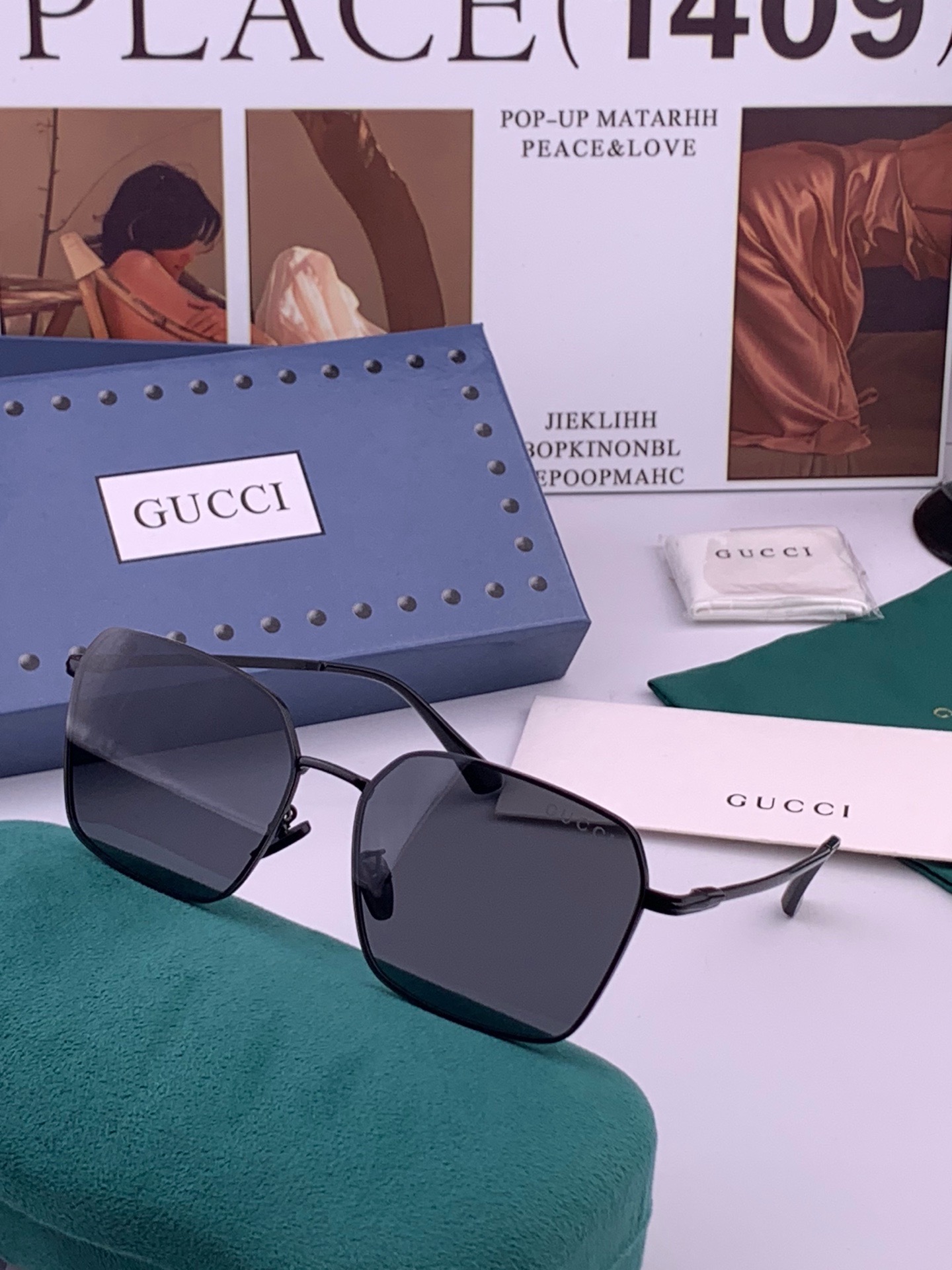 GUCCI 男款炫彩飞行员偏光太阳镜 ❤️材质：高清尼龙加厚卡槽高清偏光镜片 🌹无边框镜架💕颜👍型号：G6881