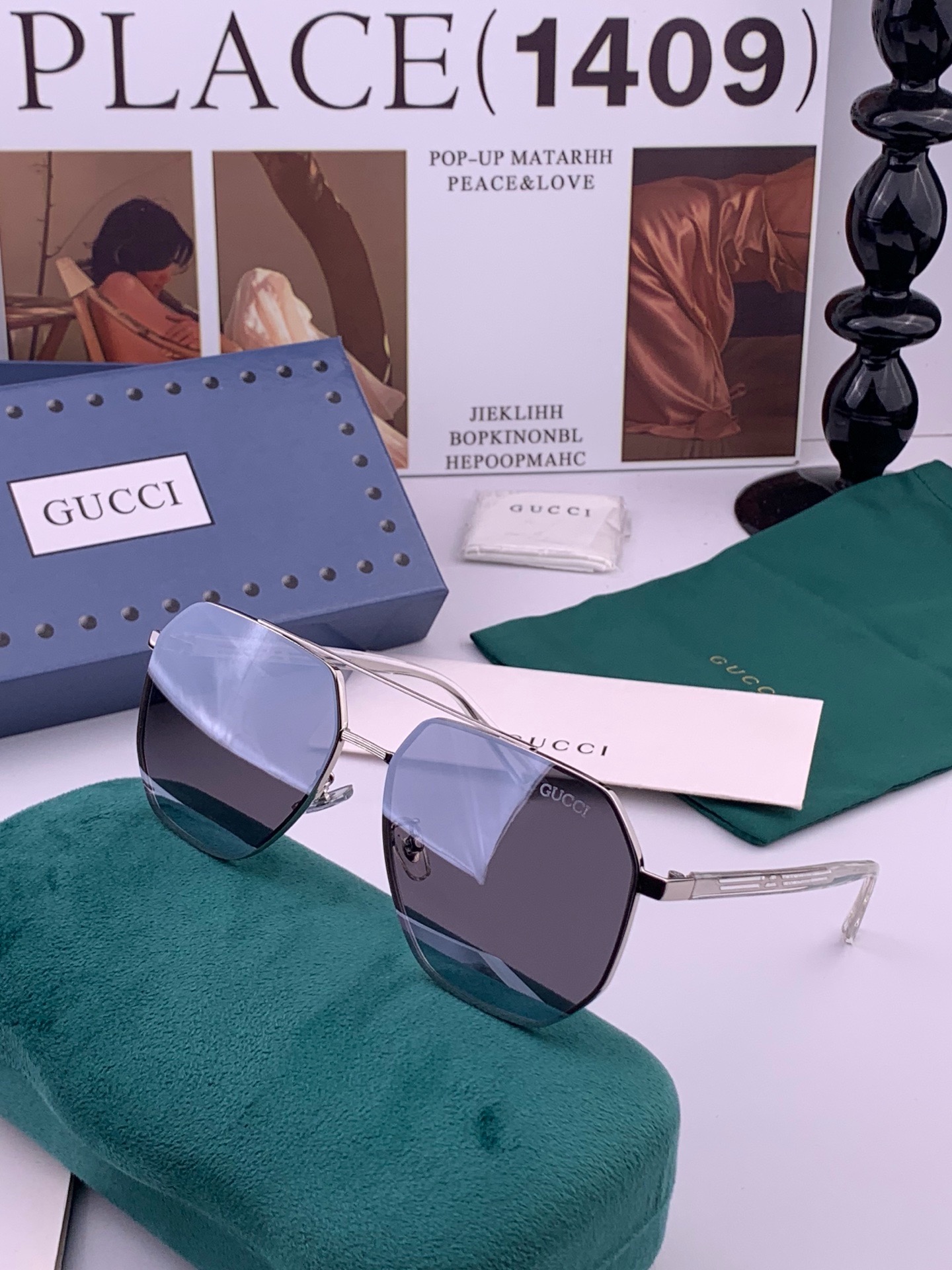 GUCCI 男款炫彩飞行员偏光太阳镜 ❤️材质：高清尼龙加厚卡槽高清偏光镜片 🌹无边框镜架💕颜👍型号：G01804