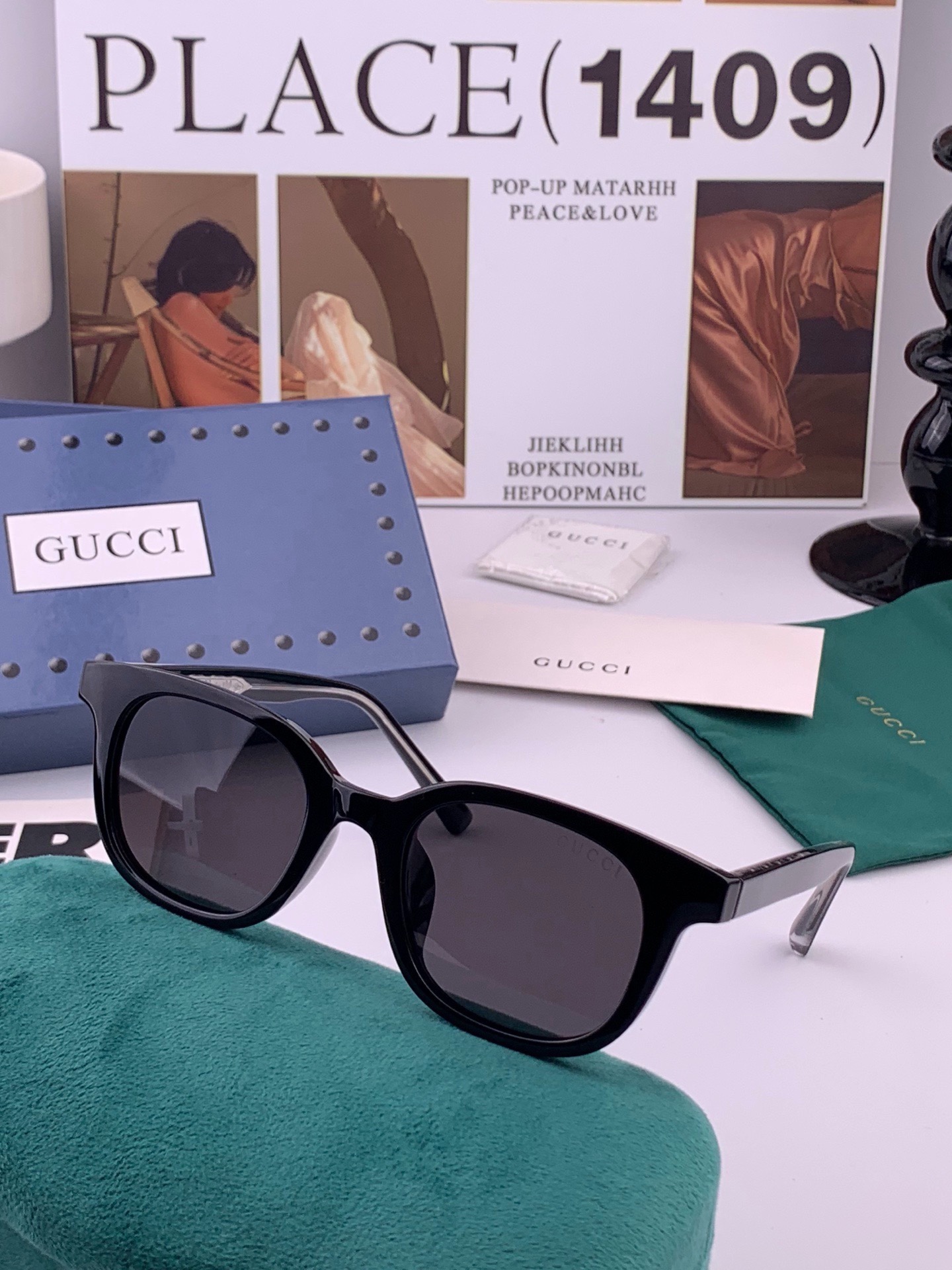GUCCI  新款偏光太眼镜，情侣款时尚方框太阳镜佩戴舒适网红潮流款墨镜，大气女人范儿，大脸小脸都好看 ！型号：G599