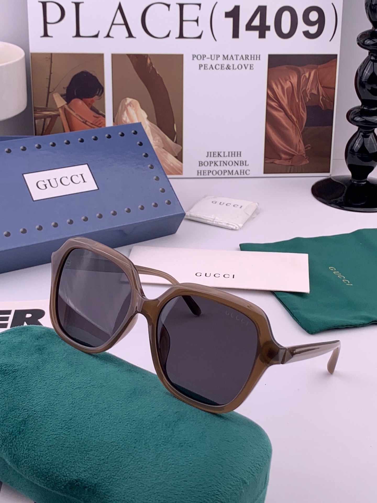 🔺 【GUCCI】开春新款 潮流爆款 时尚方框偏光太阳镜 高品质 佩戴舒适 网红潮款墨镜 女士高清尼龙偏光太阳镜🕶️ 🎉