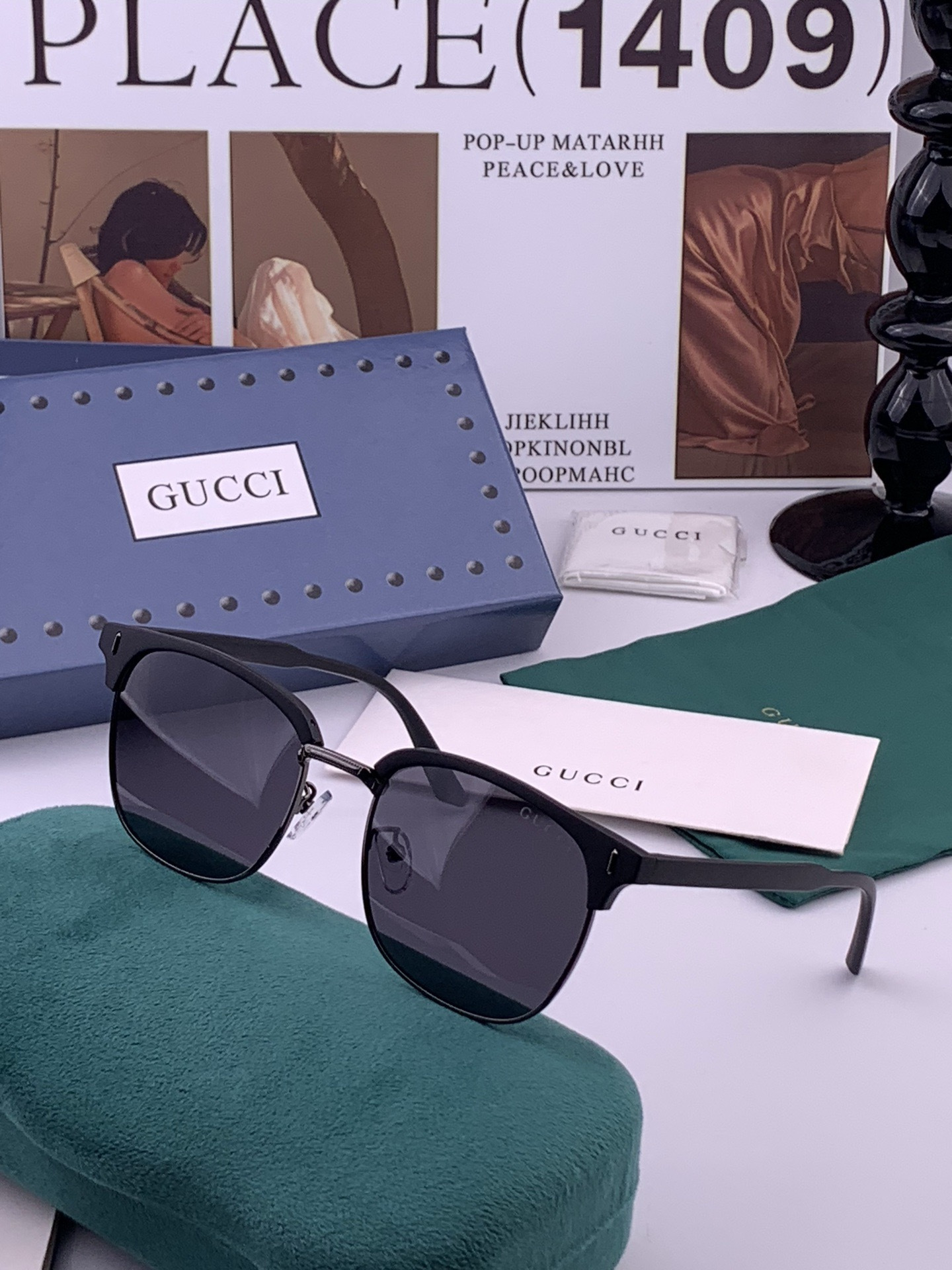 【GUCCI】新款GUCCI 时尚百搭大方框，别致半框设计 大气风格 全新清新配色，街拍气质护目太阳镜 ！型号：G326
