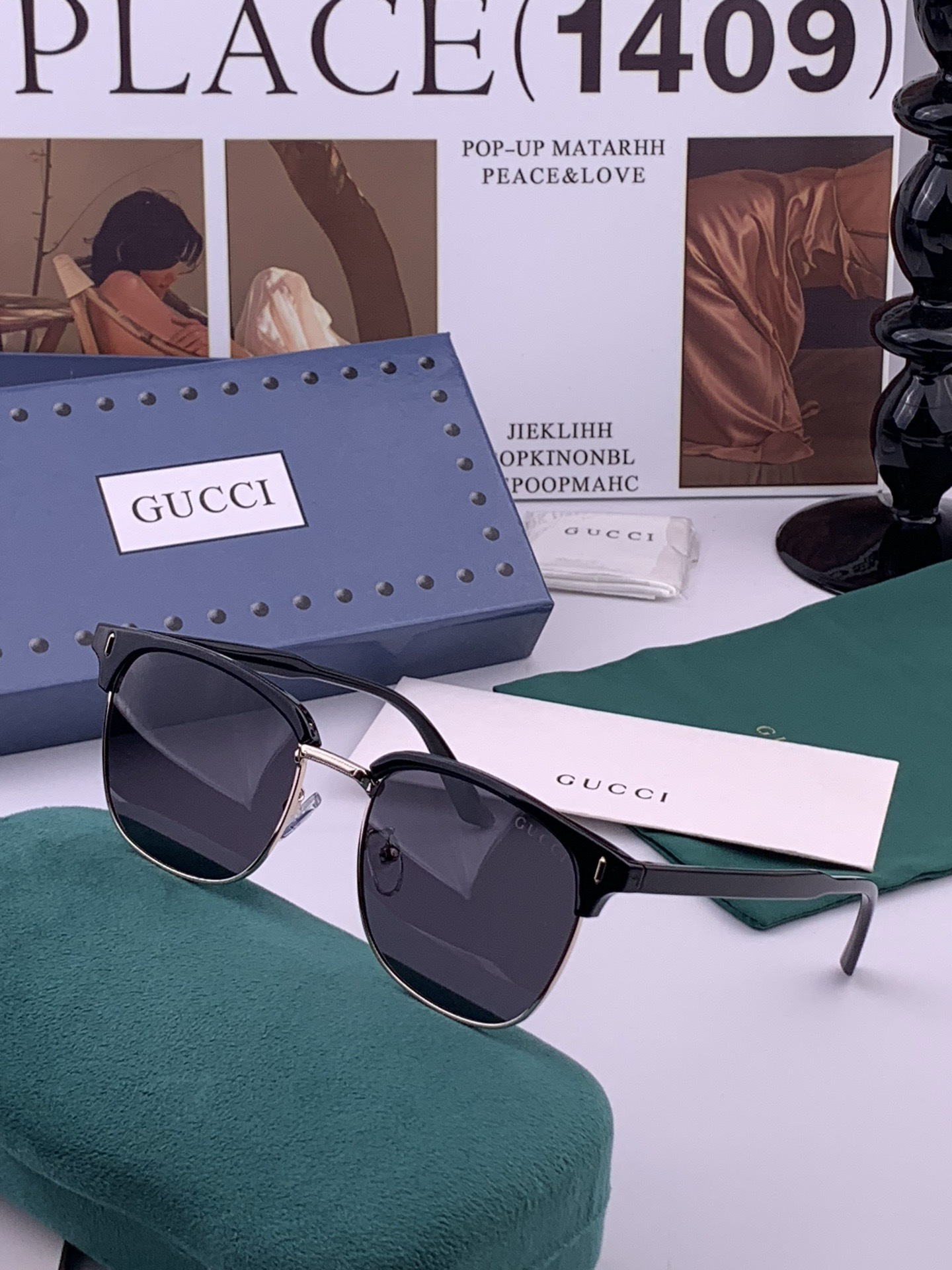 【GUCCI】新款GUCCI 时尚百搭大方框，别致半框设计 大气风格 全新清新配色，街拍气质护目太阳镜 ！型号：G326
