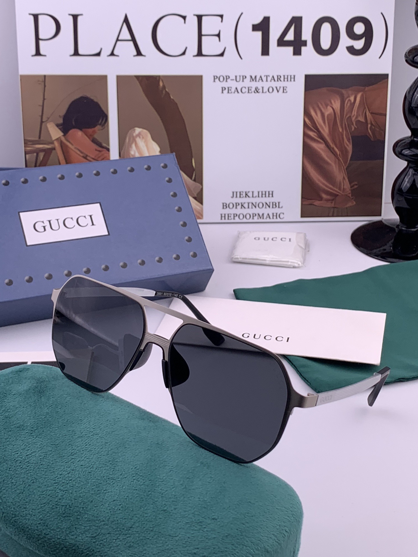 Gucci  男款炫彩飞行员偏光太阳镜 ❤️材质：高清尼龙加厚卡槽高清偏光镜片 🌹无边框镜架💕颜👍型号：G1399