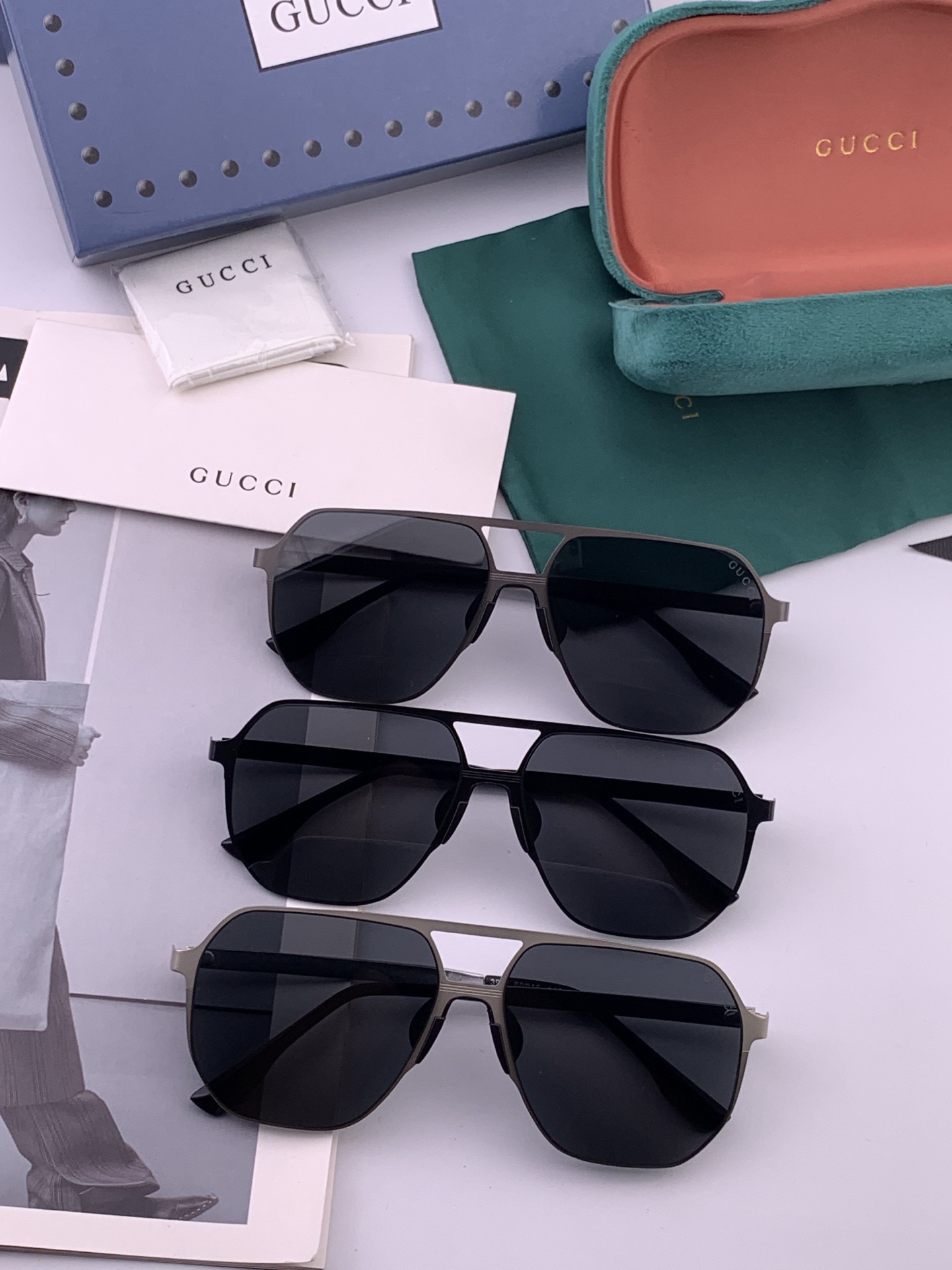 Gucci  男款炫彩飞行员偏光太阳镜 ❤️材质：高清尼龙加厚卡槽高清偏光镜片 🌹无边框镜架💕颜👍型号：G1399