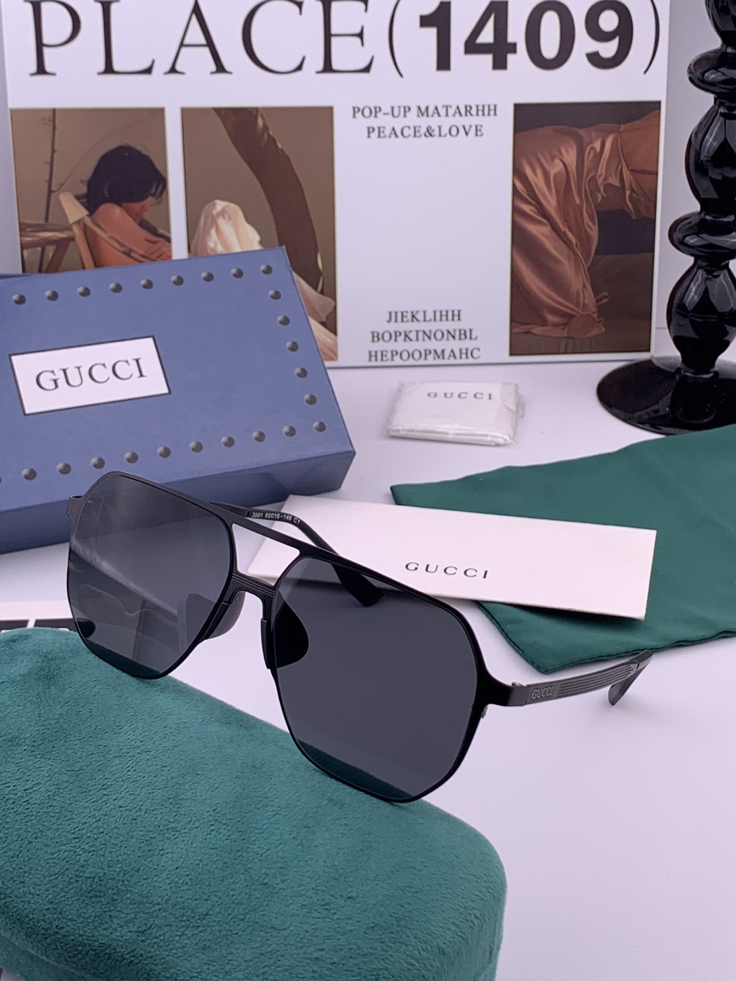 Gucci  男款炫彩飞行员偏光太阳镜 ❤️材质：高清尼龙加厚卡槽高清偏光镜片 🌹无边框镜架💕颜👍型号：G1399
