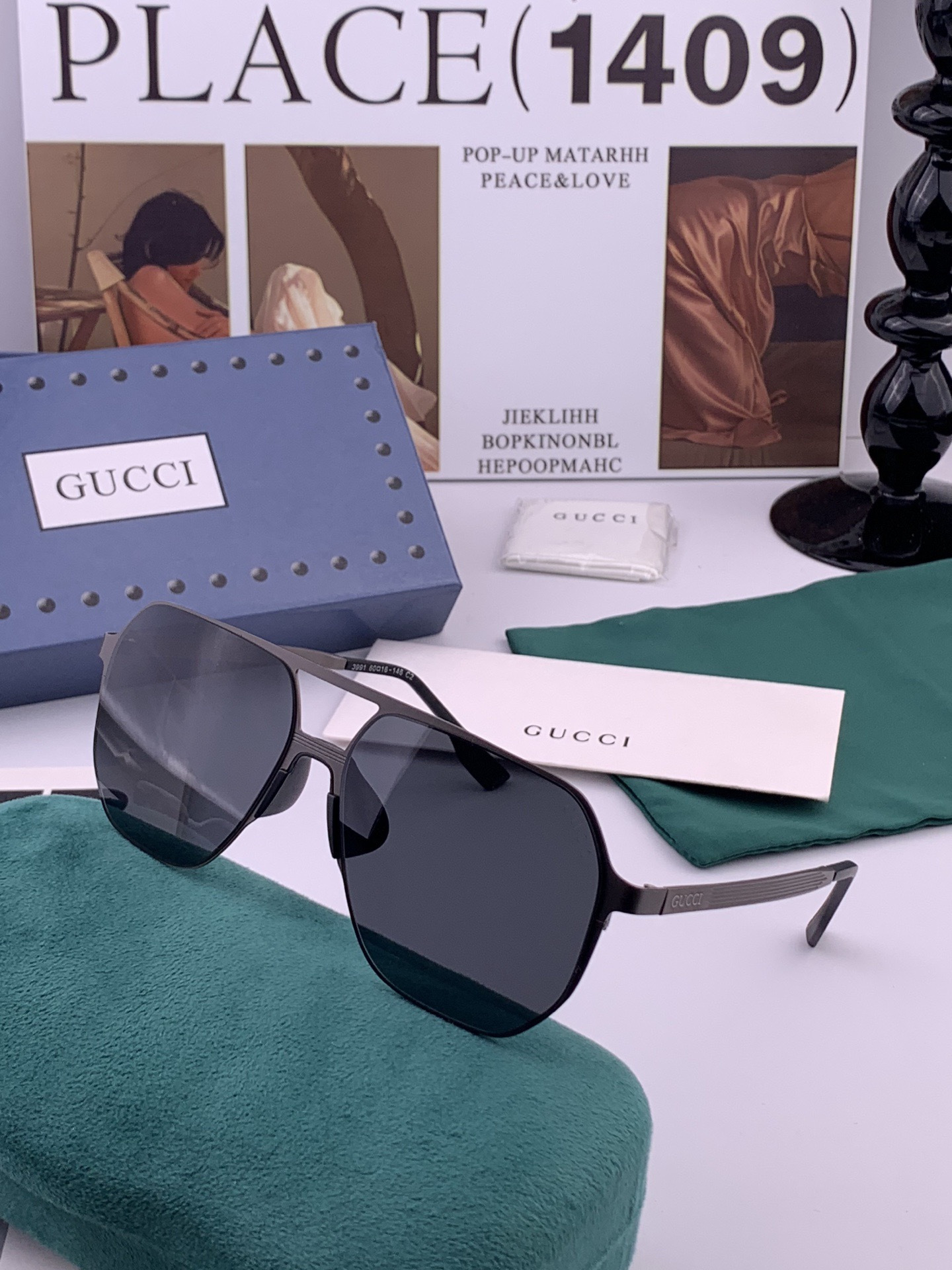 Gucci  男款炫彩飞行员偏光太阳镜 ❤️材质：高清尼龙加厚卡槽高清偏光镜片 🌹无边框镜架💕颜👍型号：G1399