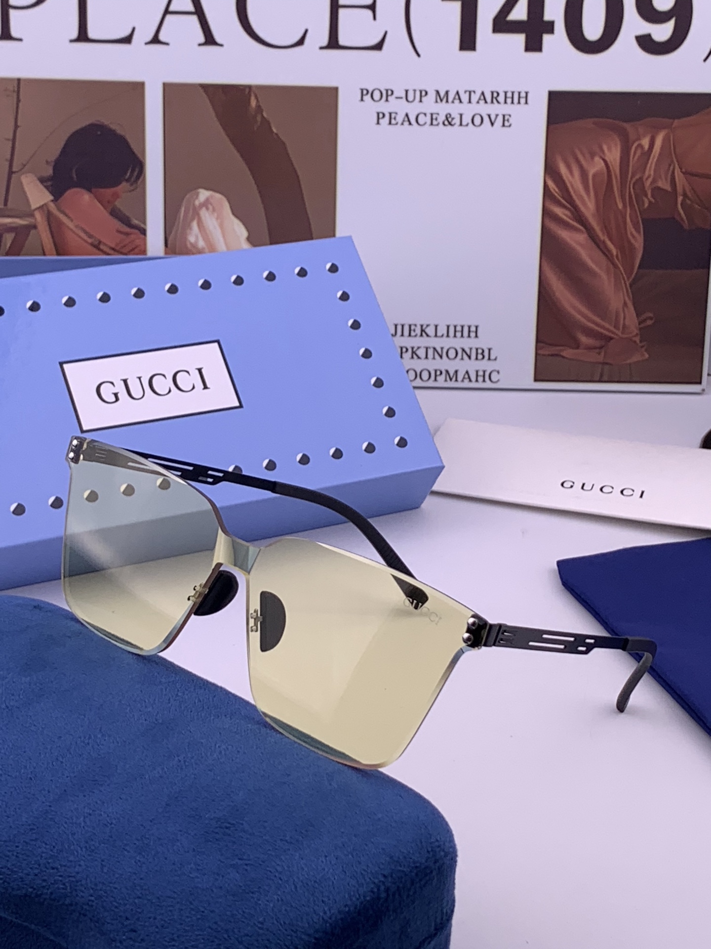 GUCC*  新款男女情侣款太阳iP电镀永不褪色 卖点：超轻超有弹性整幅眼镜无螺丝重要的是压不坏、镜片：高清尼龙偏光镜片
