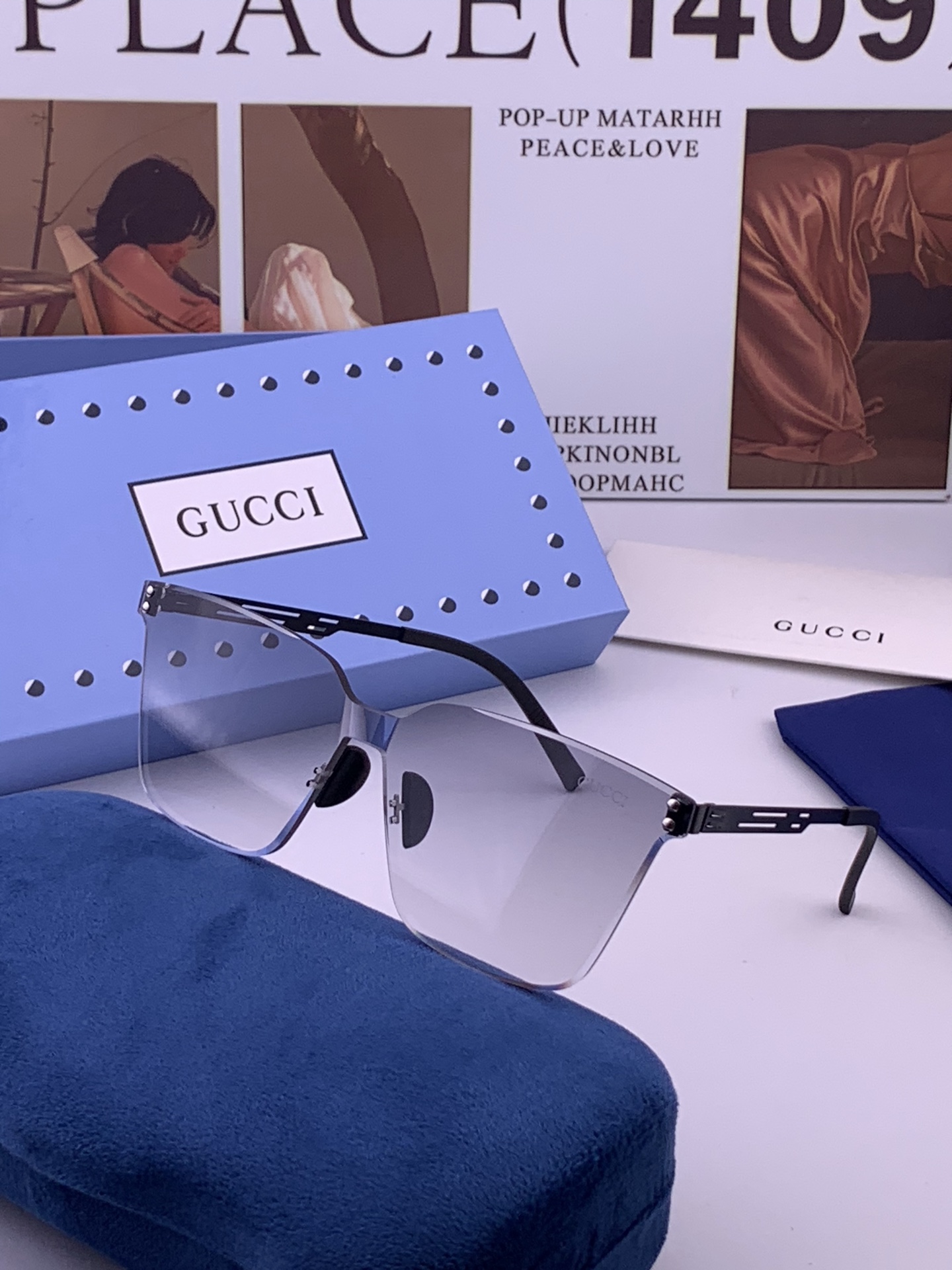 GUCC*  新款男女情侣款太阳iP电镀永不褪色 卖点：超轻超有弹性整幅眼镜无螺丝重要的是压不坏、镜片：高清尼龙偏光镜片