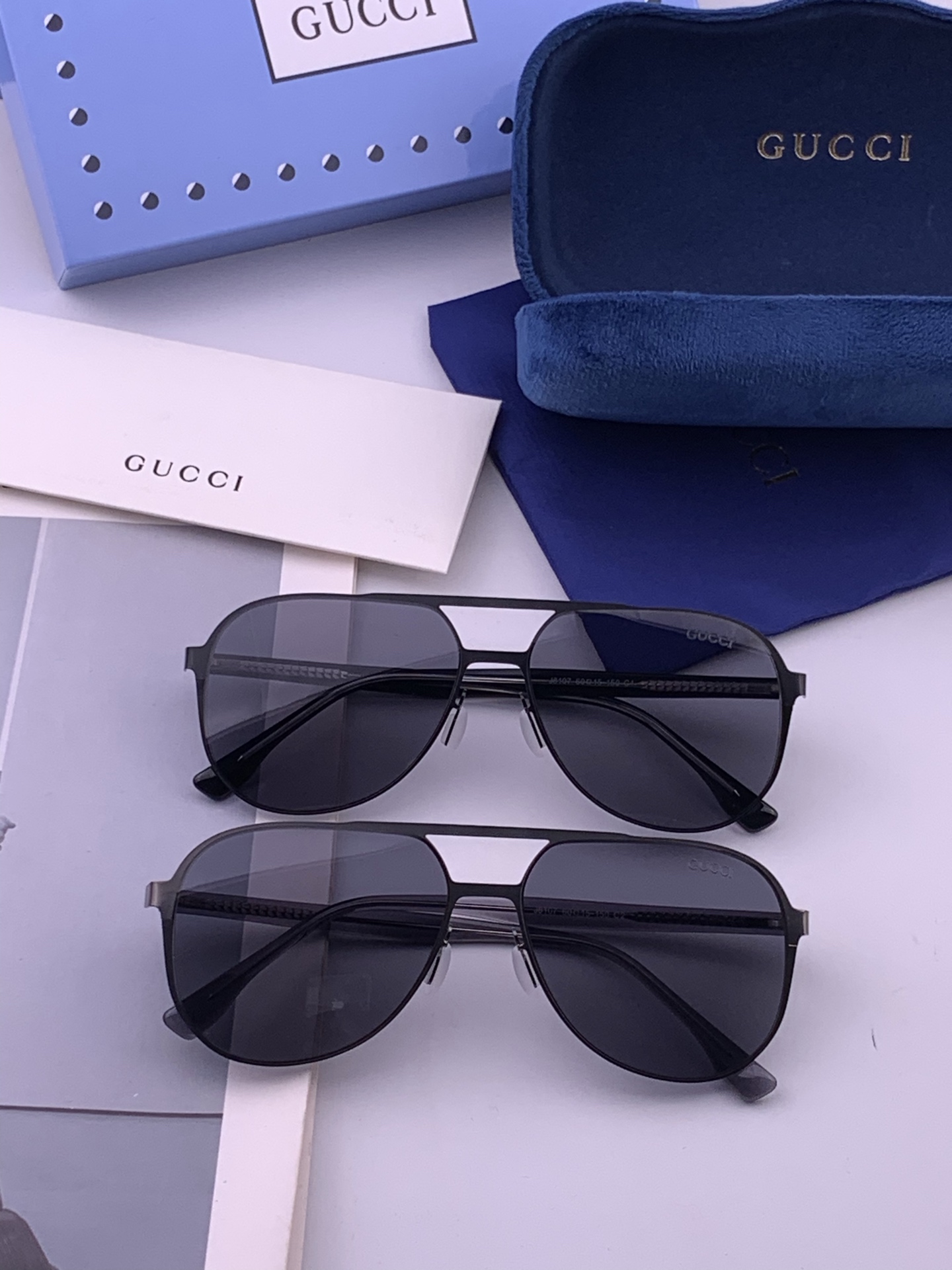 GUCCI 男款炫彩飞行员偏光太阳镜 ❤️材质：高清尼龙加厚卡槽高清偏光镜片 🌹无边框镜架💕颜👍型号：G7810