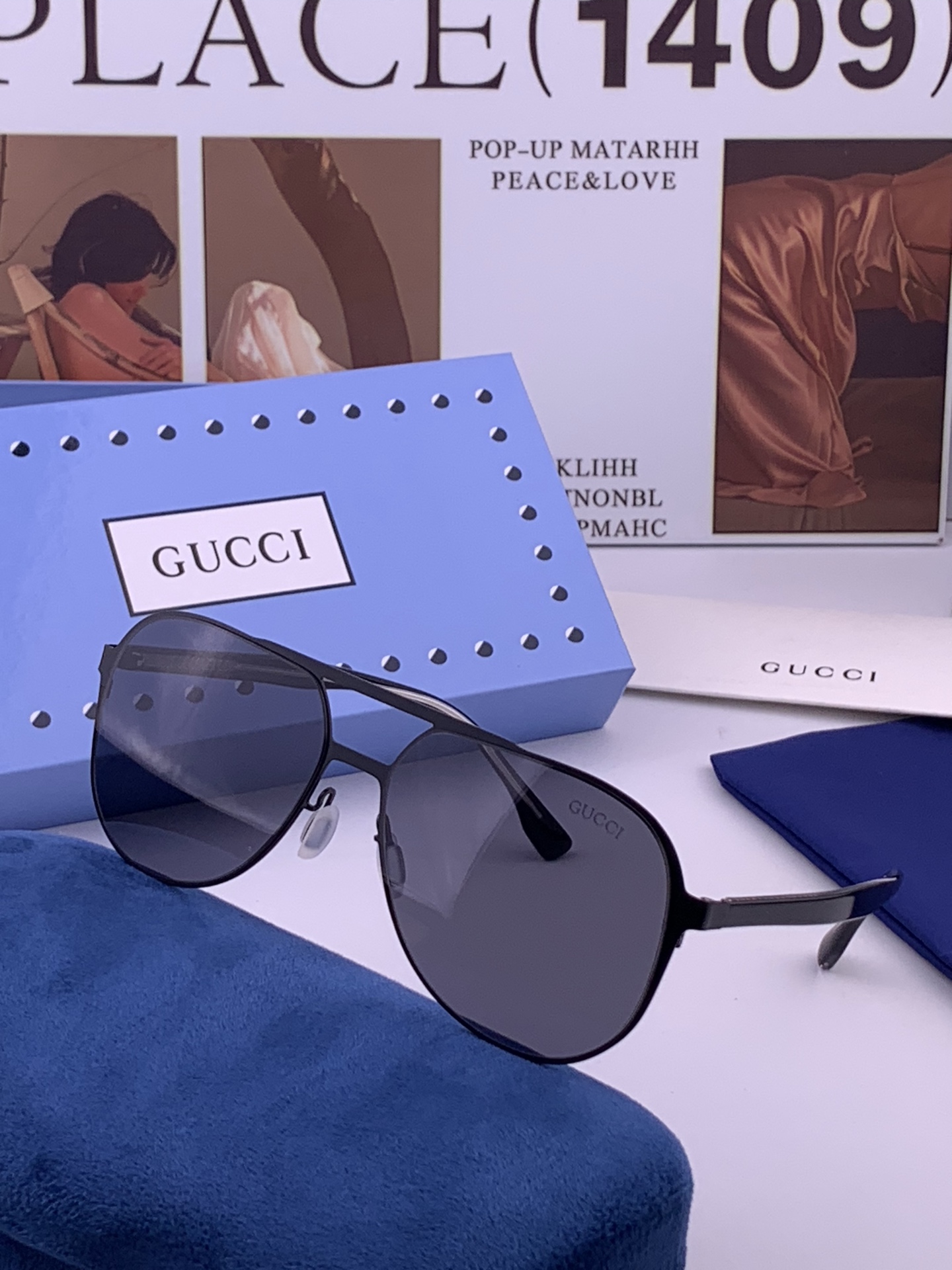 GUCCI 男款炫彩飞行员偏光太阳镜 ❤️材质：高清尼龙加厚卡槽高清偏光镜片 🌹无边框镜架💕颜👍型号：G7810