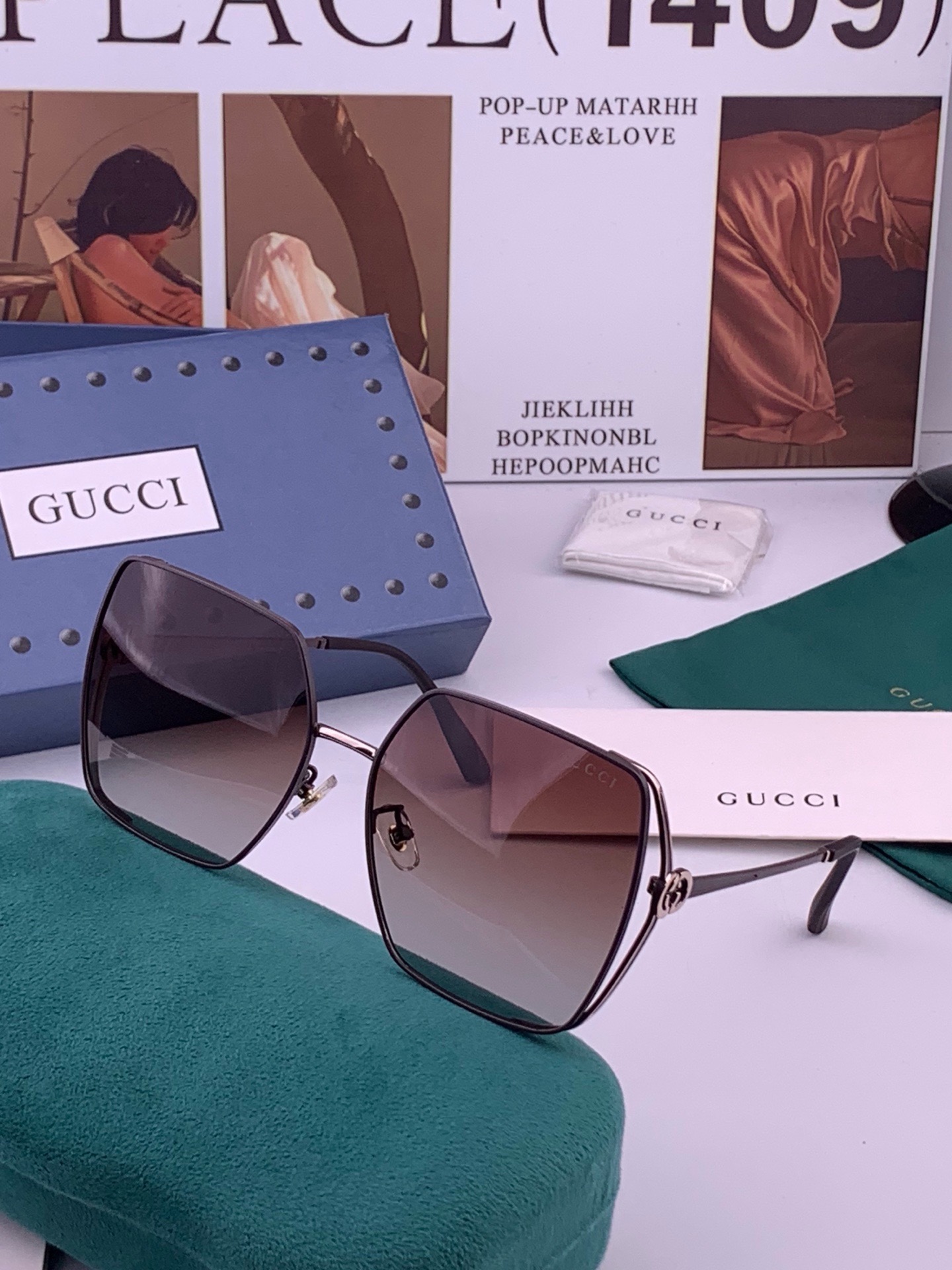 🔺 【GUCCI】开春新款 潮流爆款 时尚方框偏光太阳镜 高品质 佩戴舒适 网红潮款墨镜 女士高清偏光太阳镜🕶️ 🎉高品