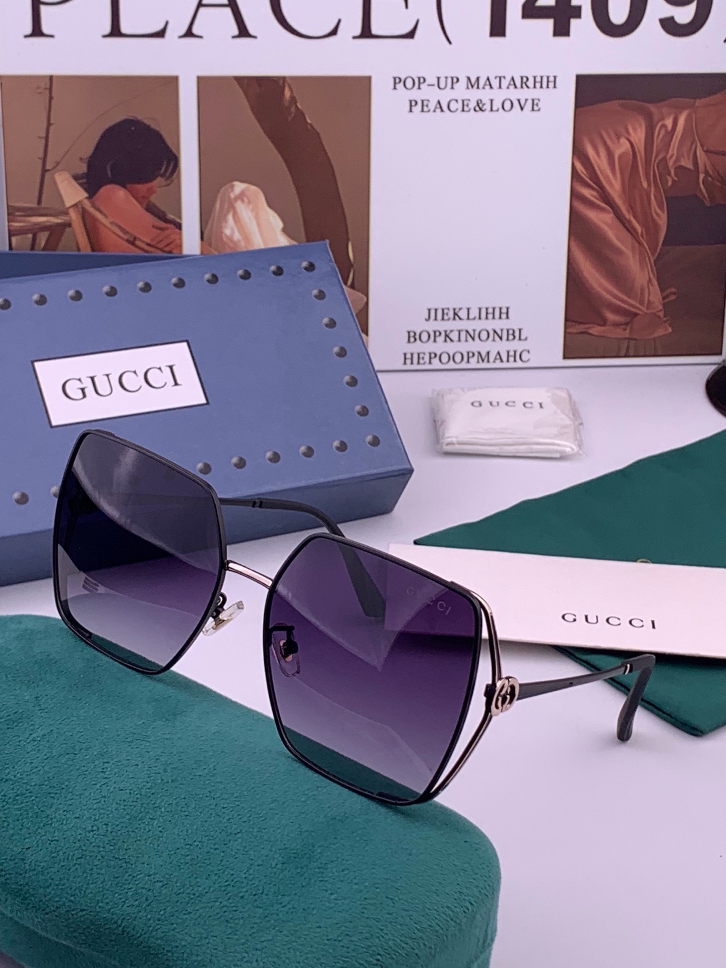 🔺 【GUCCI】开春新款 潮流爆款 时尚方框偏光太阳镜 高品质 佩戴舒适 网红潮款墨镜 女士高清偏光太阳镜🕶️ 🎉高品