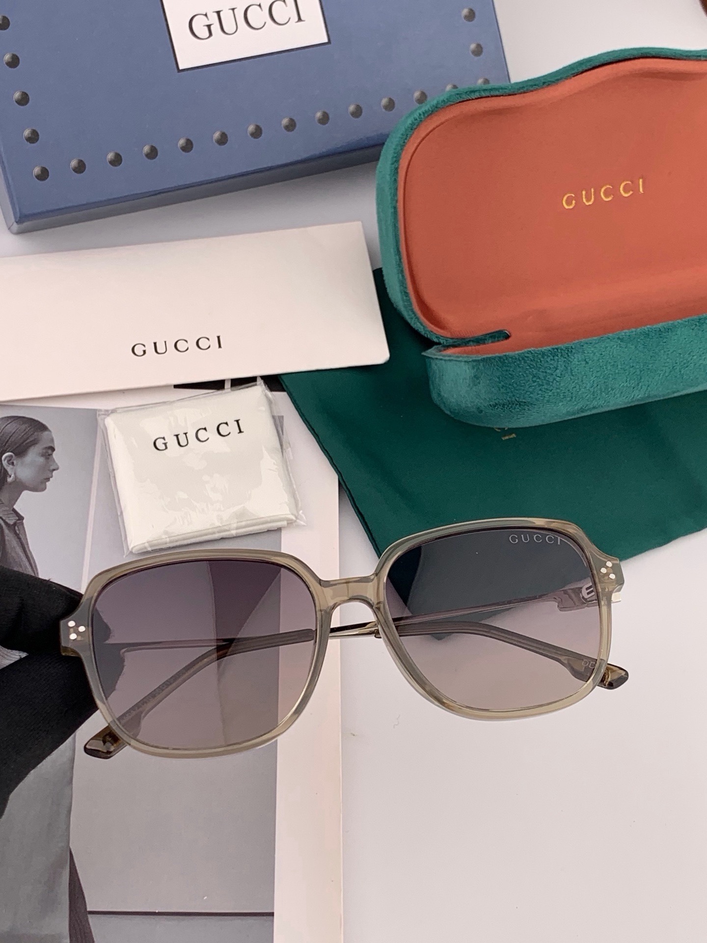 🔺 【GUCCI】开春新款 潮流爆款 时尚方框偏光太阳镜 高品质 佩戴舒适 网红潮款墨镜 女士高清尼龙偏光太阳镜🕶️ 🎉