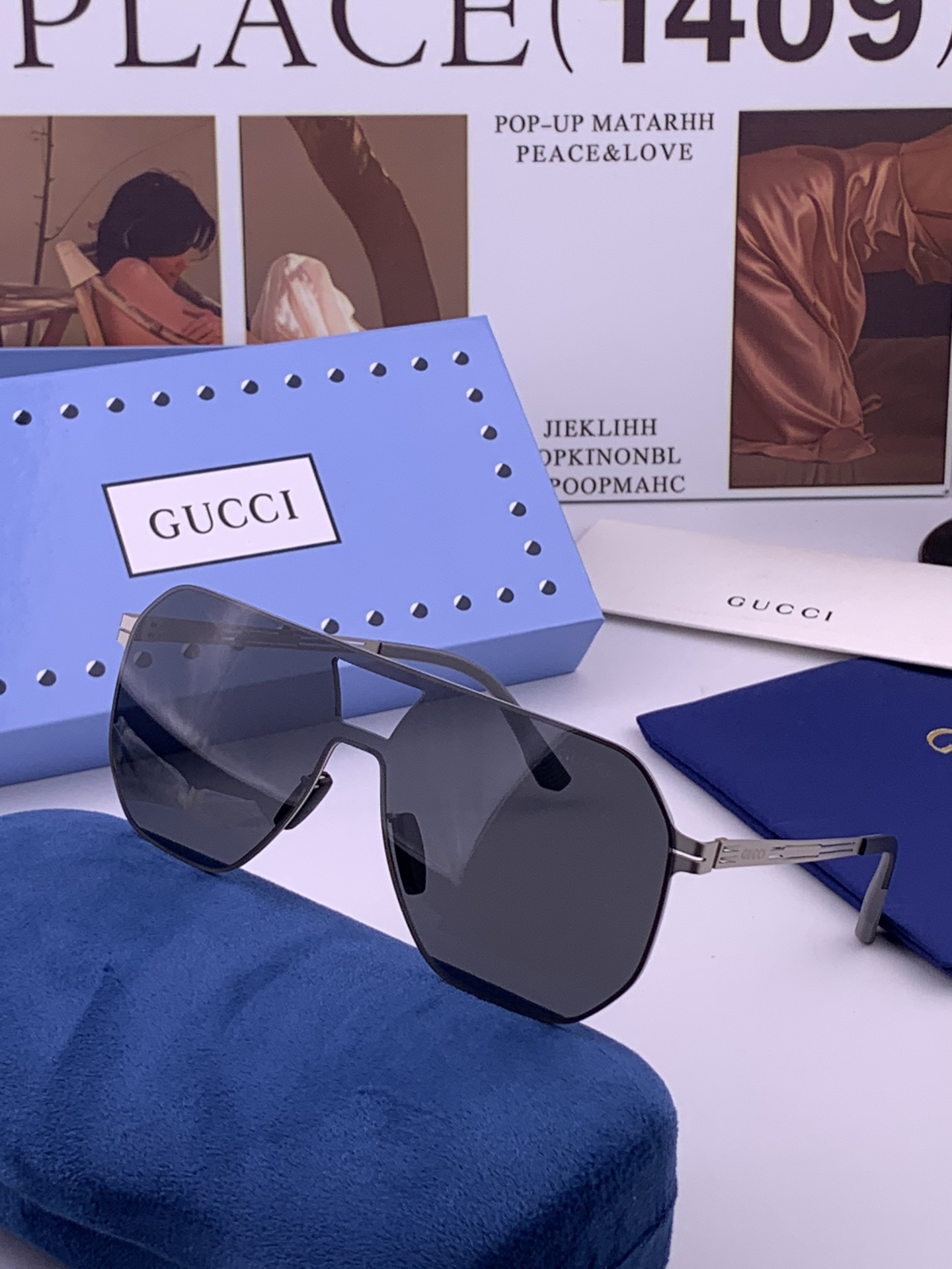 ♦️ GUCCI 新款男女情侣款太阳镜多边形墨镜iP电镀永不褪色 超轻超有弹性整幅眼镜无螺丝重要的是压不坏 高清尼龙镜片
