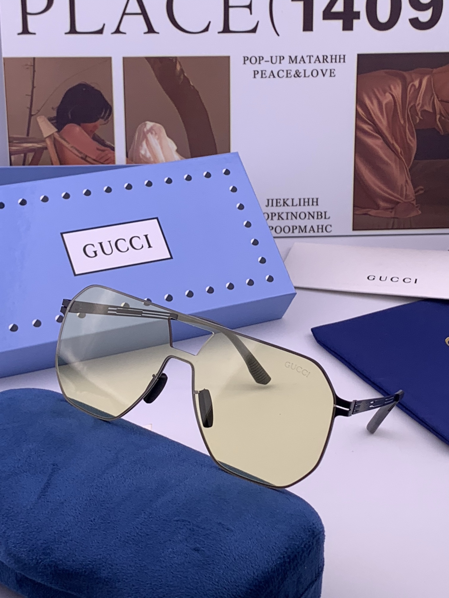 ♦️ GUCCI 新款男女情侣款太阳镜多边形墨镜iP电镀永不褪色 超轻超有弹性整幅眼镜无螺丝重要的是压不坏 高清尼龙镜片