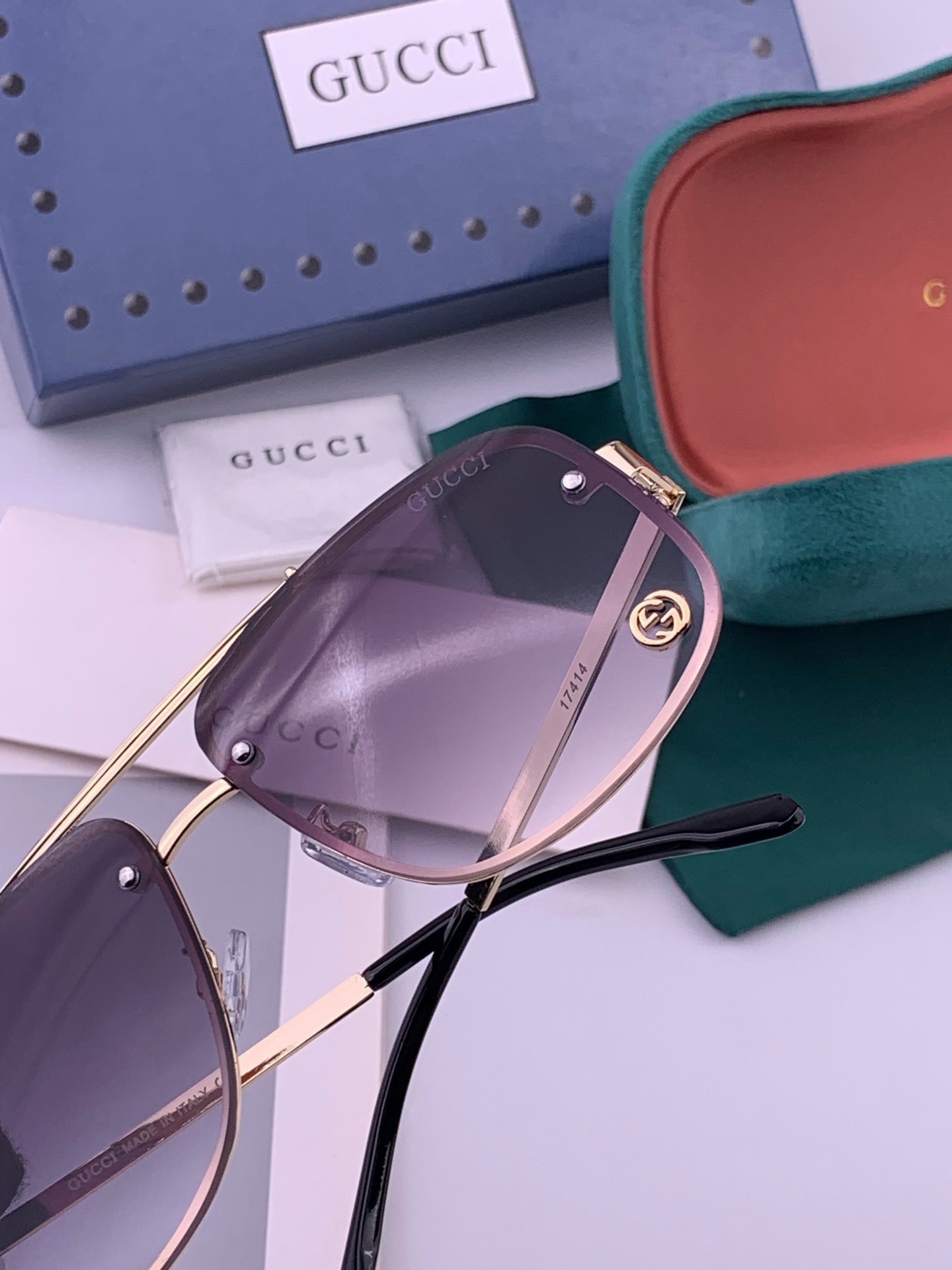 GUCC*🔥高品质男女款”太阳镜🔥 开车钓鱼都可🔥百搭显瘦墨镜韩版男士飞行员大框司机开车防紫外线太阳镜，型号：G4174