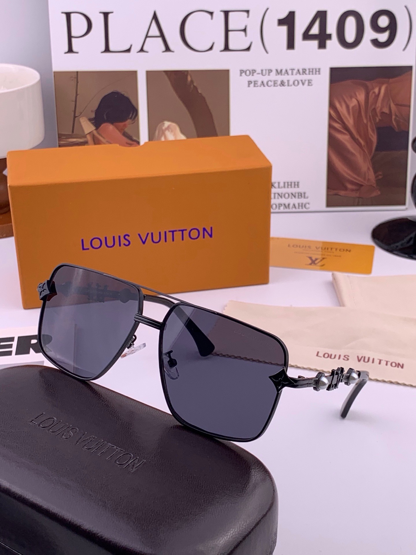 LV🔥高品质男女款”太阳镜🔥 开车钓鱼都可🔥百搭显瘦墨镜韩版男士飞行员大框司机开车防紫外线太阳镜，型号：L11757