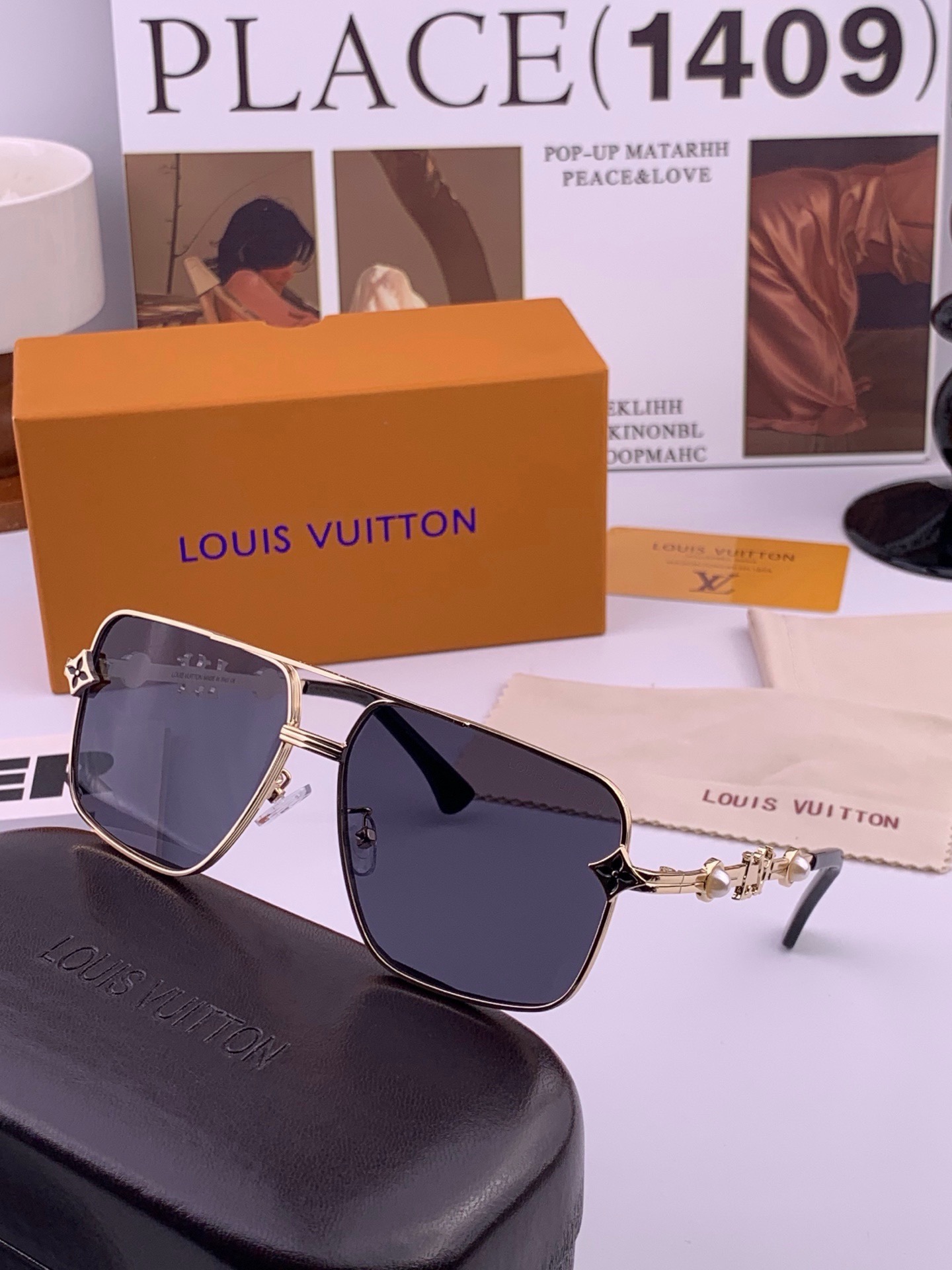 LV🔥高品质男女款”太阳镜🔥 开车钓鱼都可🔥百搭显瘦墨镜韩版男士飞行员大框司机开车防紫外线太阳镜，型号：L11757
